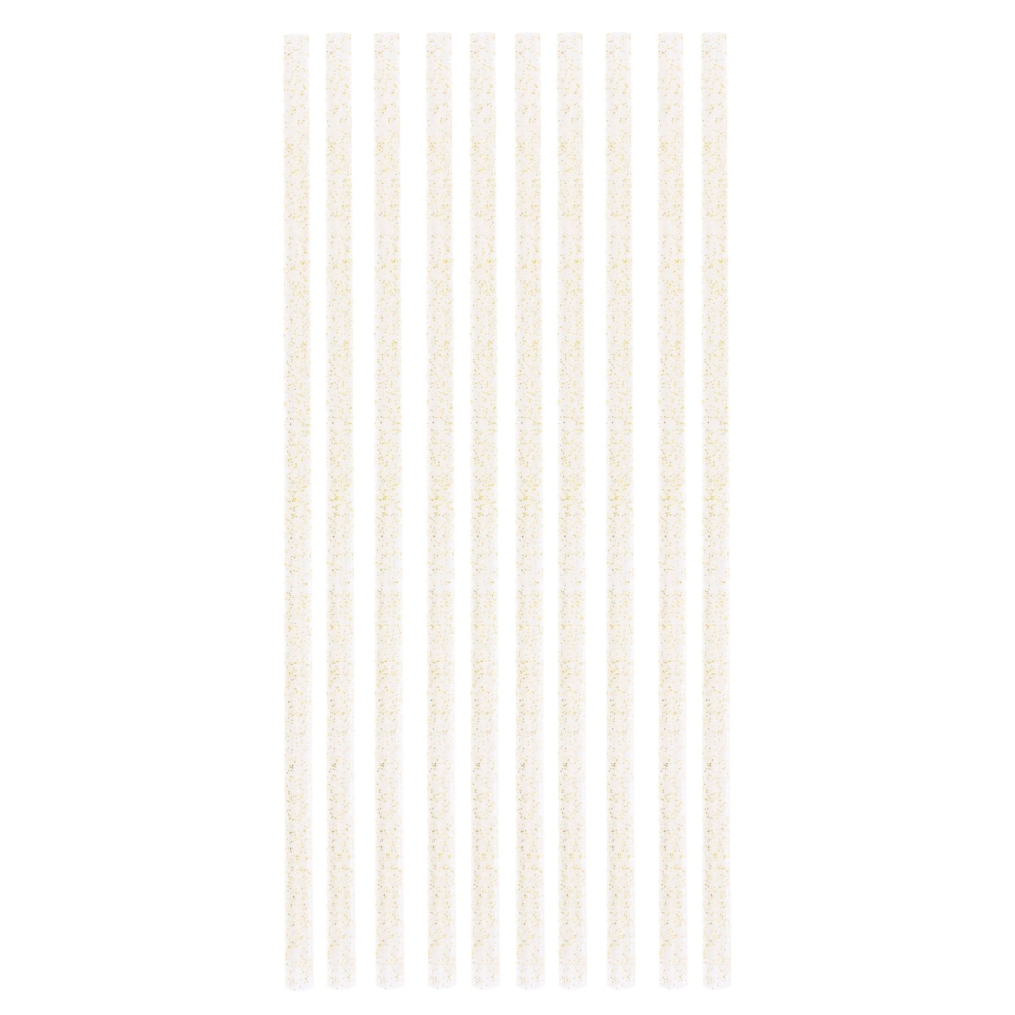 Gold Glitter Reusable Plastic Straws 10ct - Stesha Party