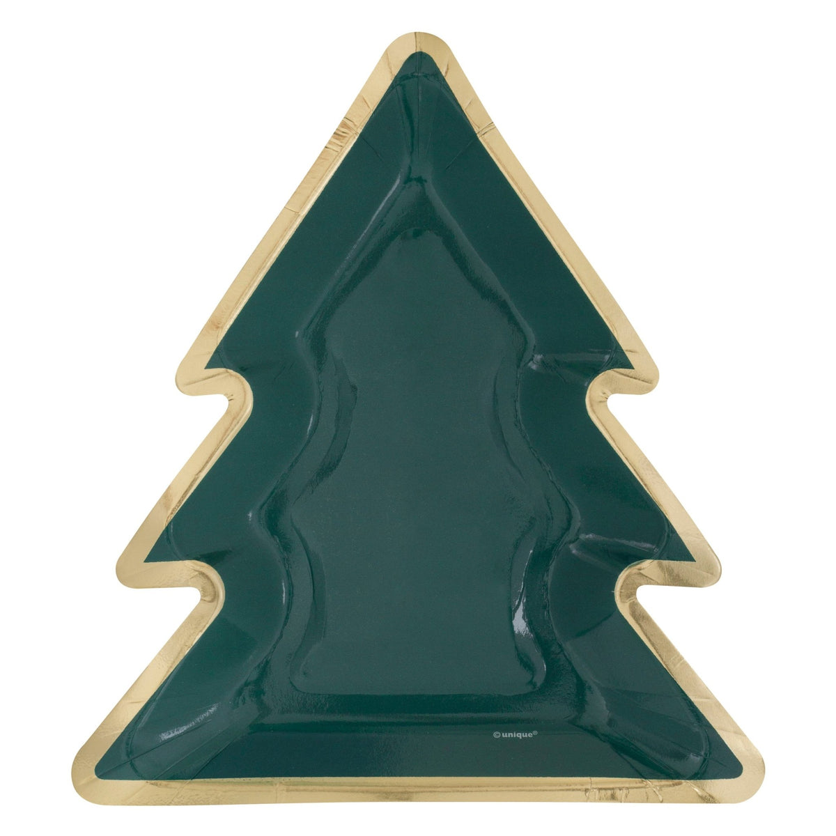 Green &amp; Gold Christmas Tree Shaped Plates 8ct - Stesha Party