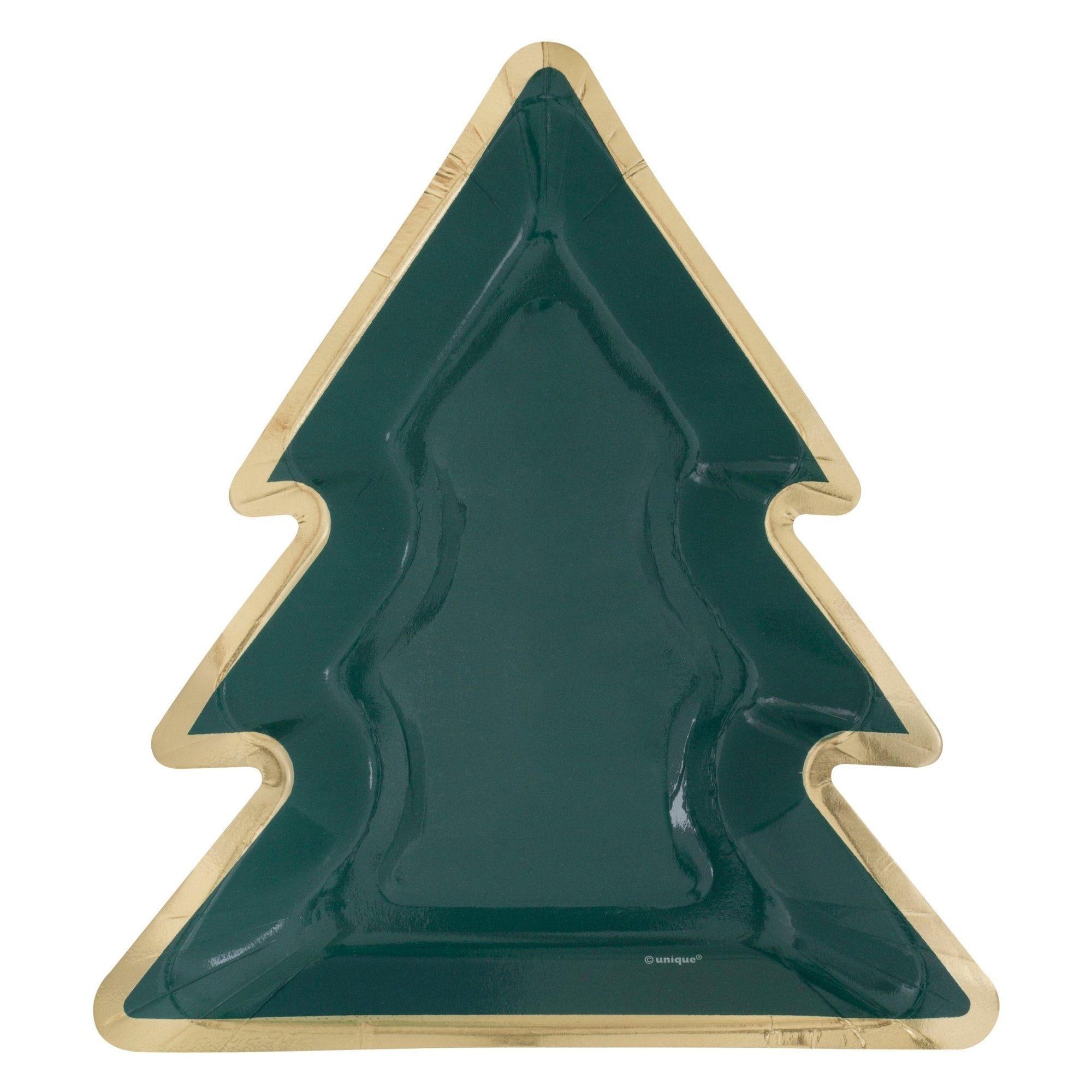 Green & Gold Christmas Tree Shaped Plates 8ct - Stesha Party