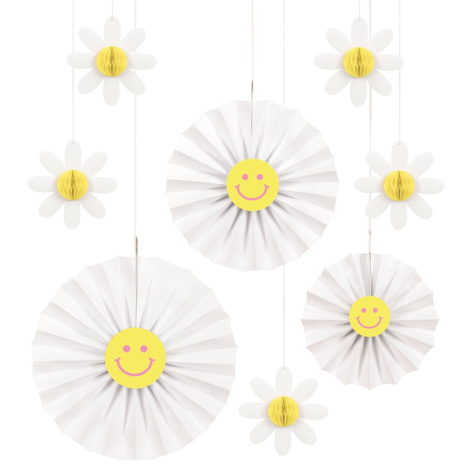 Groovy Daisy Smile Hanging Paper Fans - Stesha Party