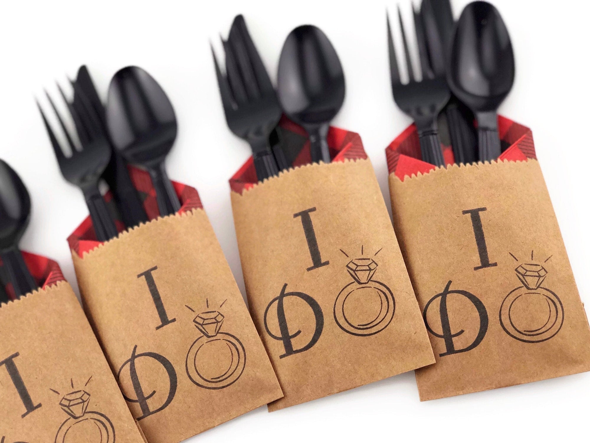 I Do Buffalo Plaid BBQ Cutlery Bag Set - Stesha Party