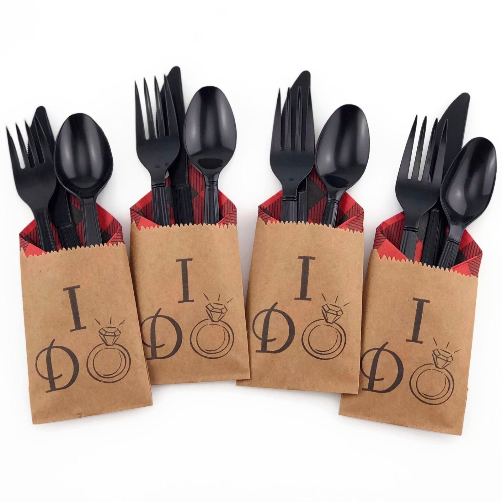 I Do Buffalo Plaid BBQ Cutlery Bag Set - Stesha Party