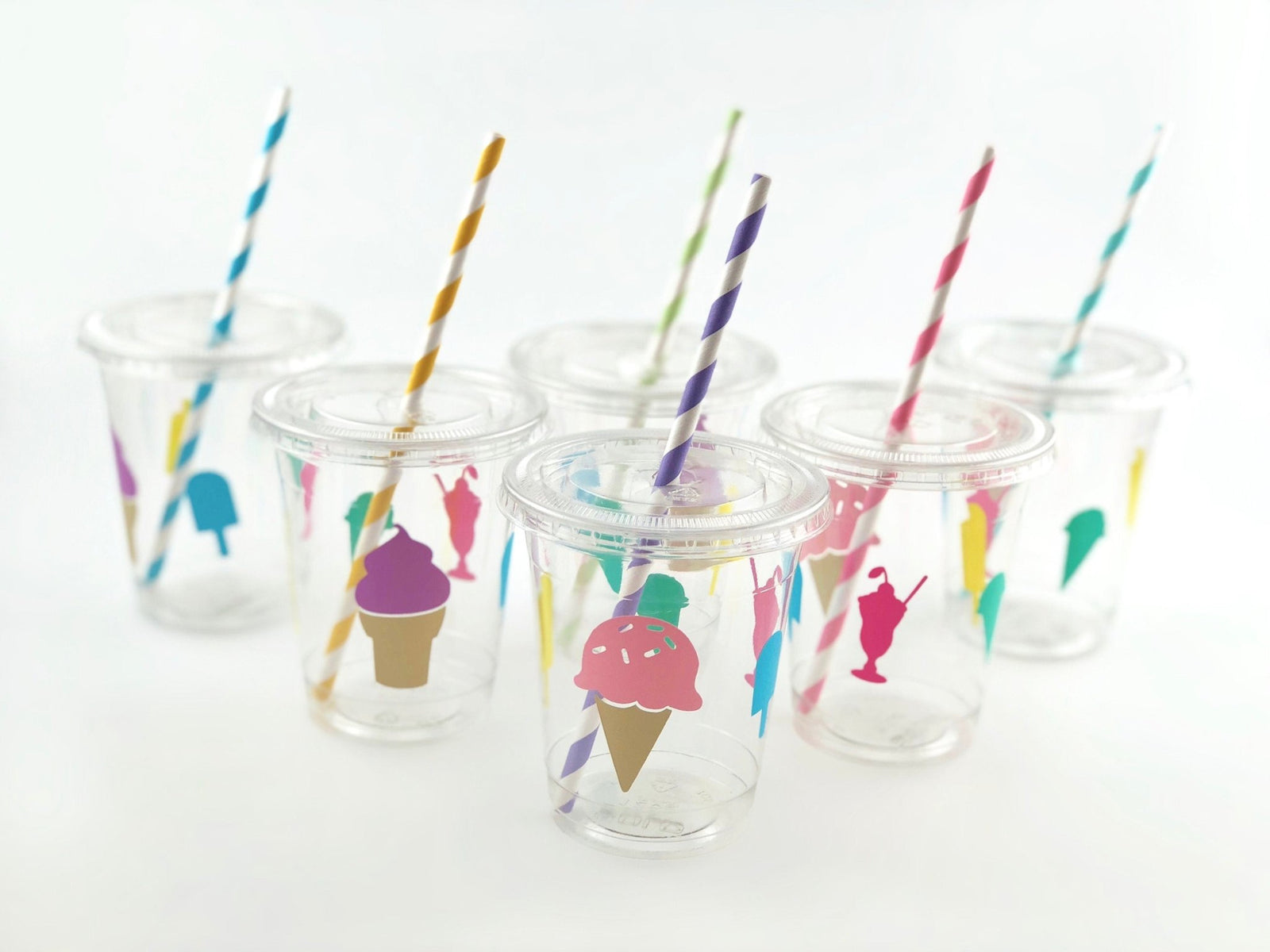 Ice Cream Party Clear Cups With Lids Set - Stesha Party