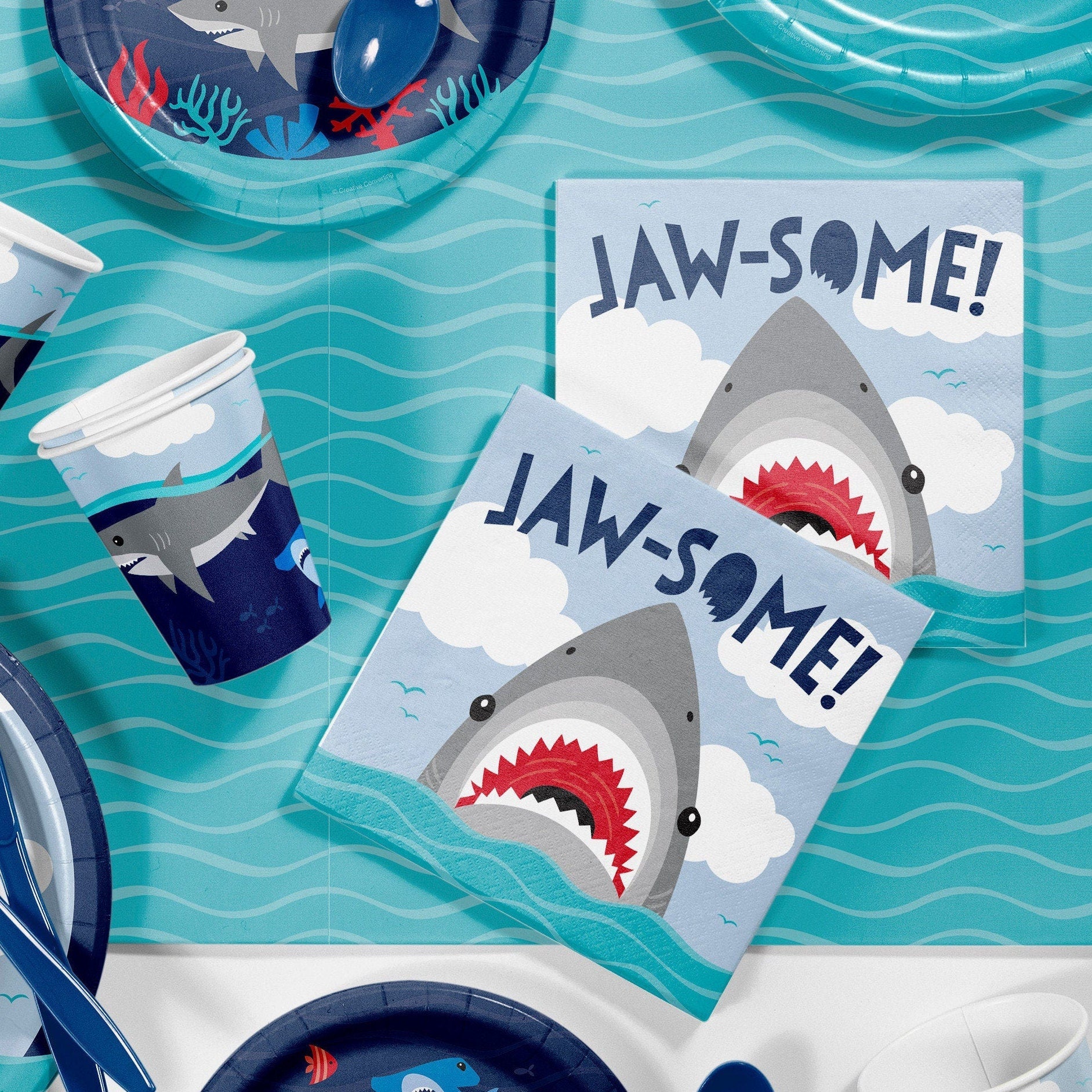 "JAW-SOME!" Shark Birthday Luncheon Napkins - Stesha Party