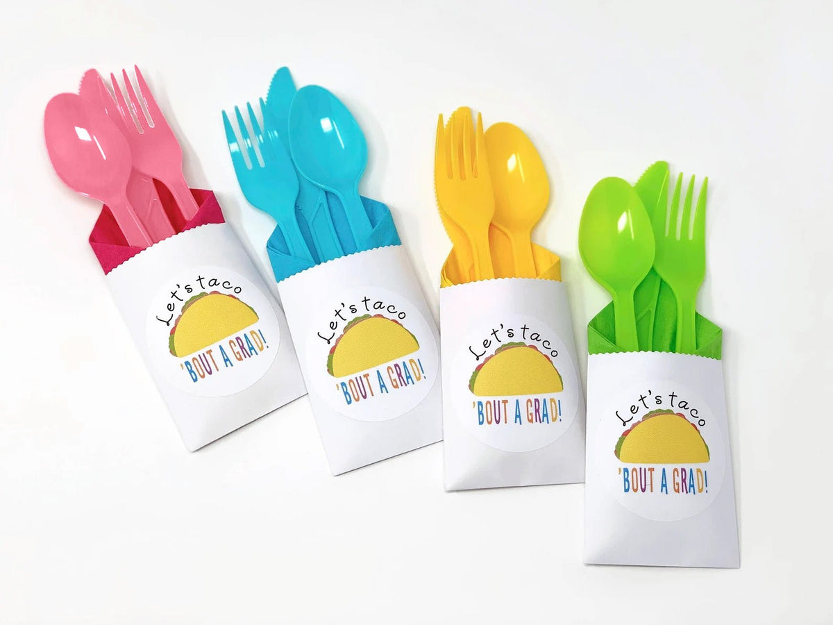 &quot;Let&#39;s Taco Bout a Grad&quot; Party Cutlery Bags - Stesha Party