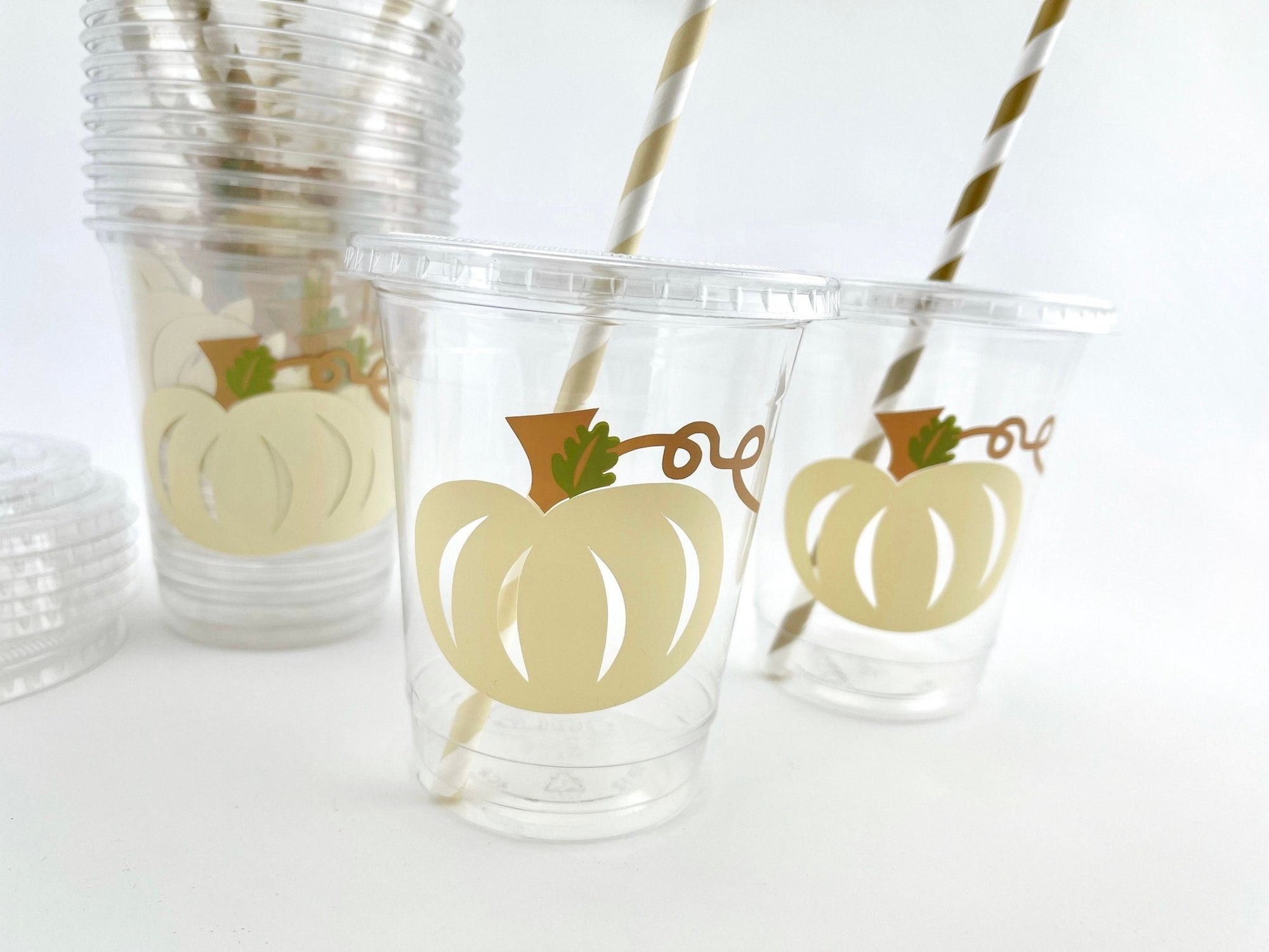 Lidded Clear Ivory Pumpkin Party Cups - Stesha Party