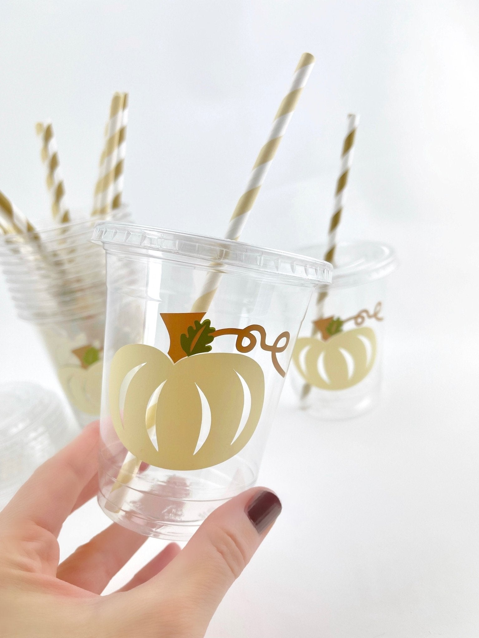 Lidded Clear Ivory Pumpkin Party Cups - Stesha Party