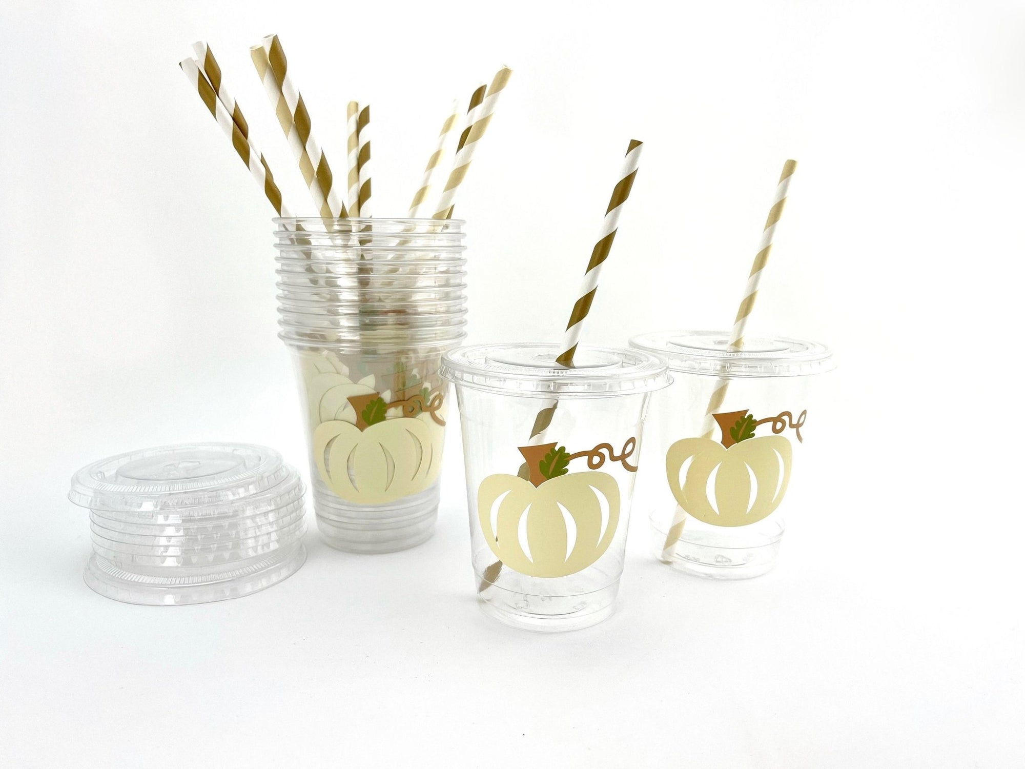 Lidded Clear Ivory Pumpkin Party Cups - Stesha Party