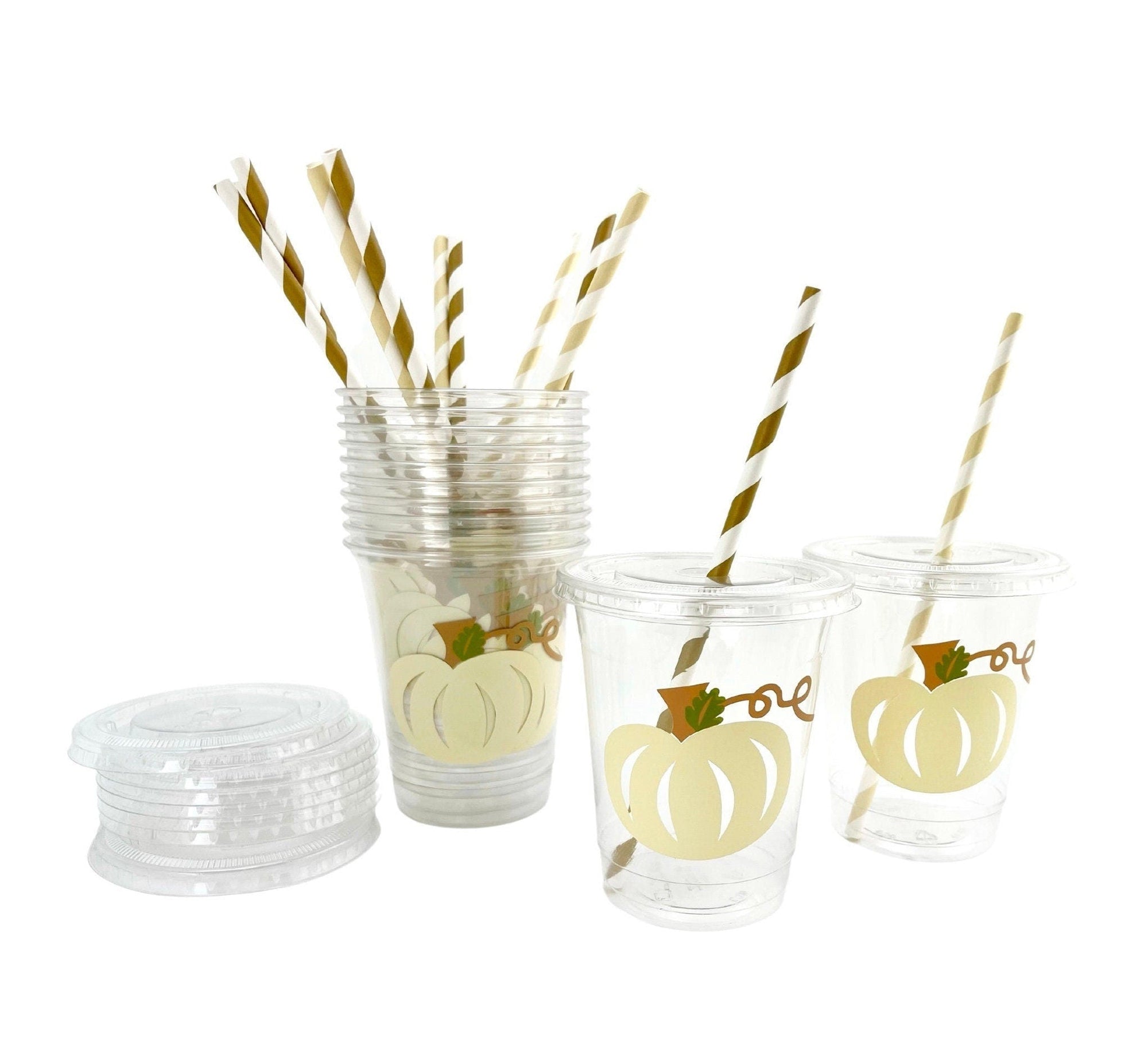 Lidded Clear Ivory Pumpkin Party Cups - Stesha Party