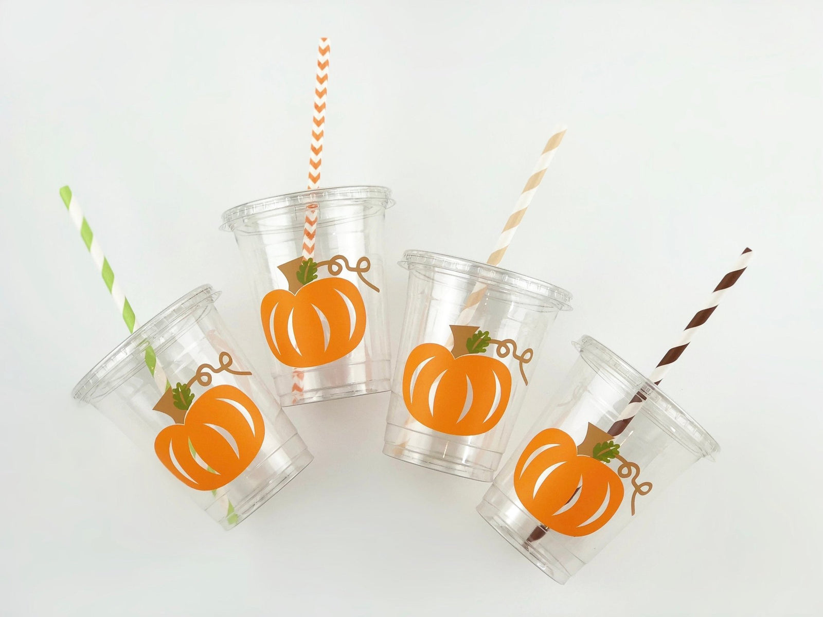 Lidded Clear Orange Pumpkin Cup Set - Stesha Party