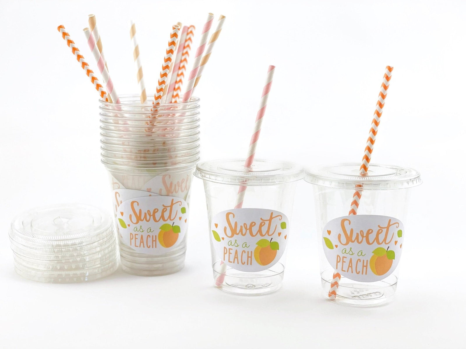 Lidded Clear Peach Party Cups - Stesha Party