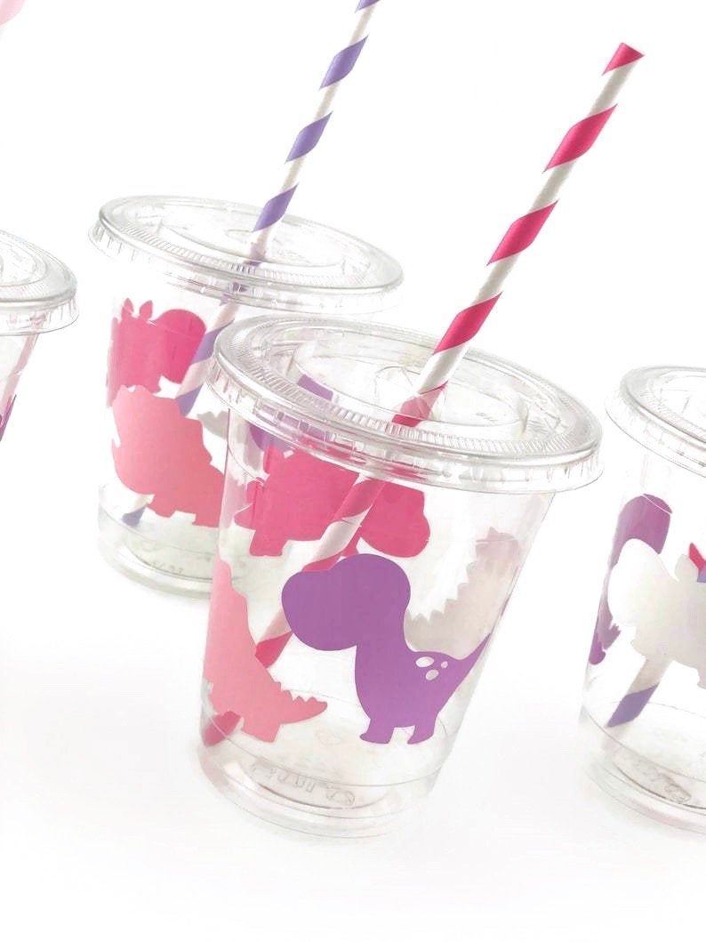 8pcs/set Plastic Straw, Cartoon Dinosaur Decor Drinking Straw For Party