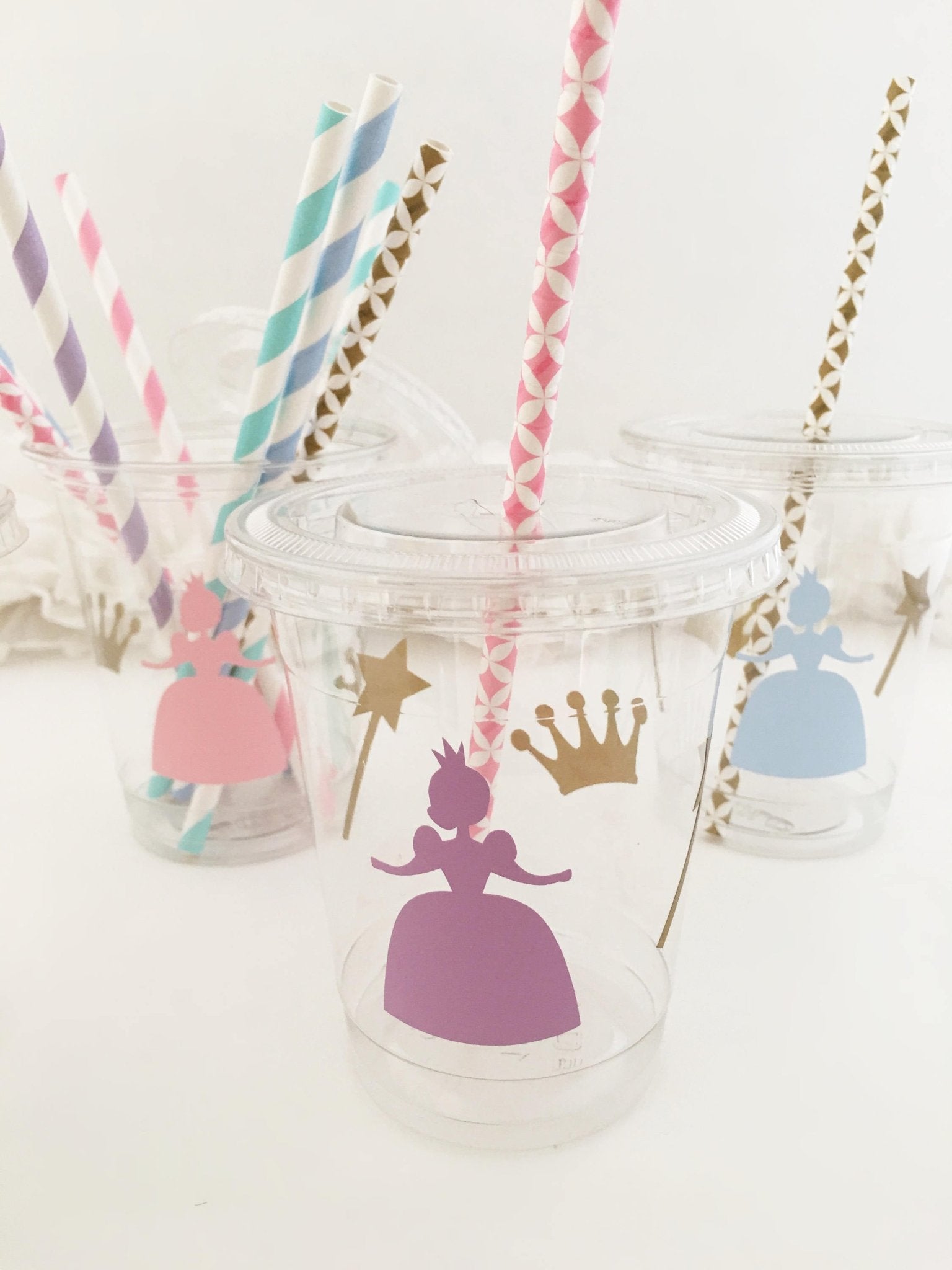 Lidded Clear Princess Party Cup Set - Stesha Party