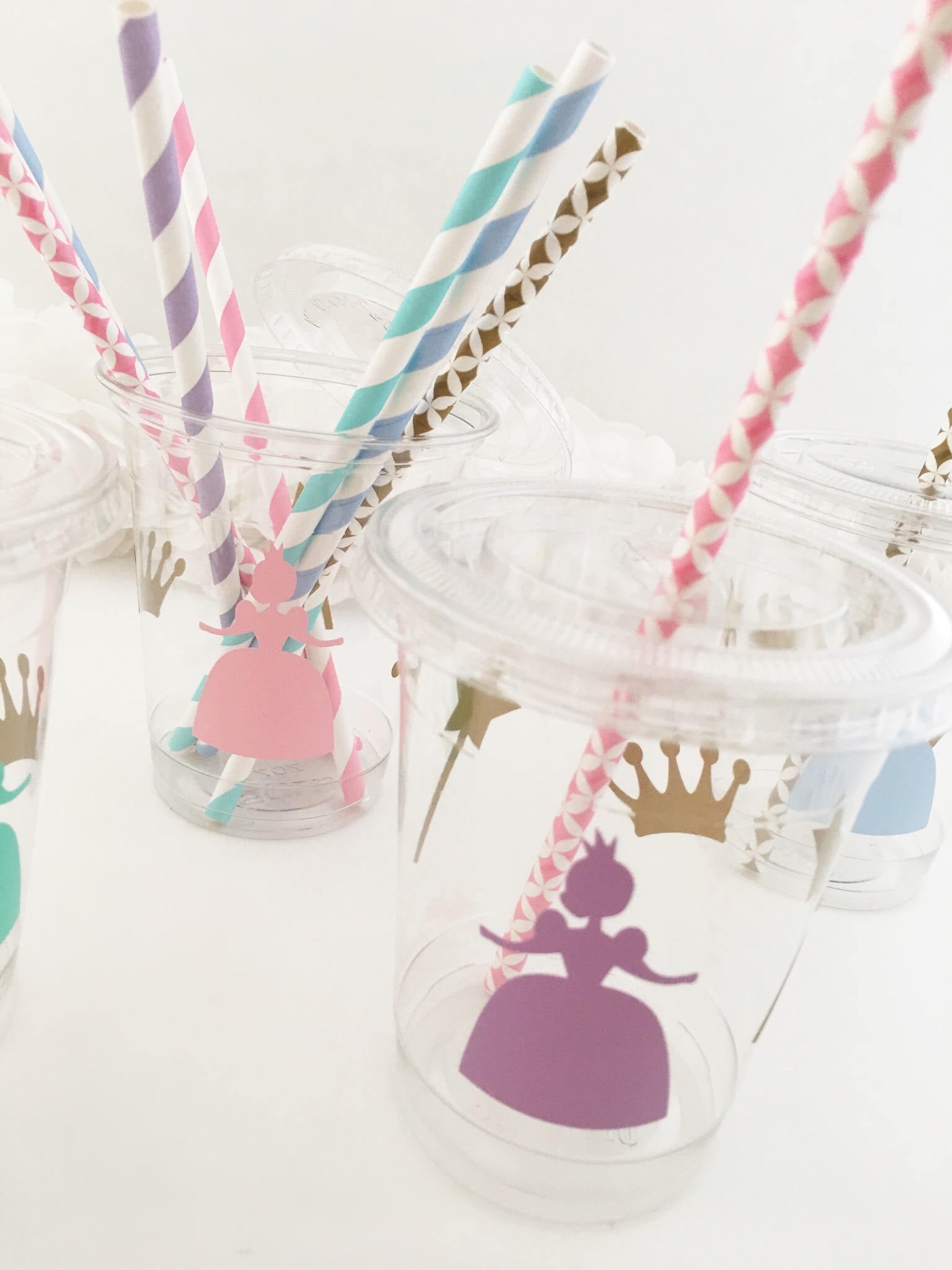 Lidded Clear Princess Party Cup Set - Stesha Party