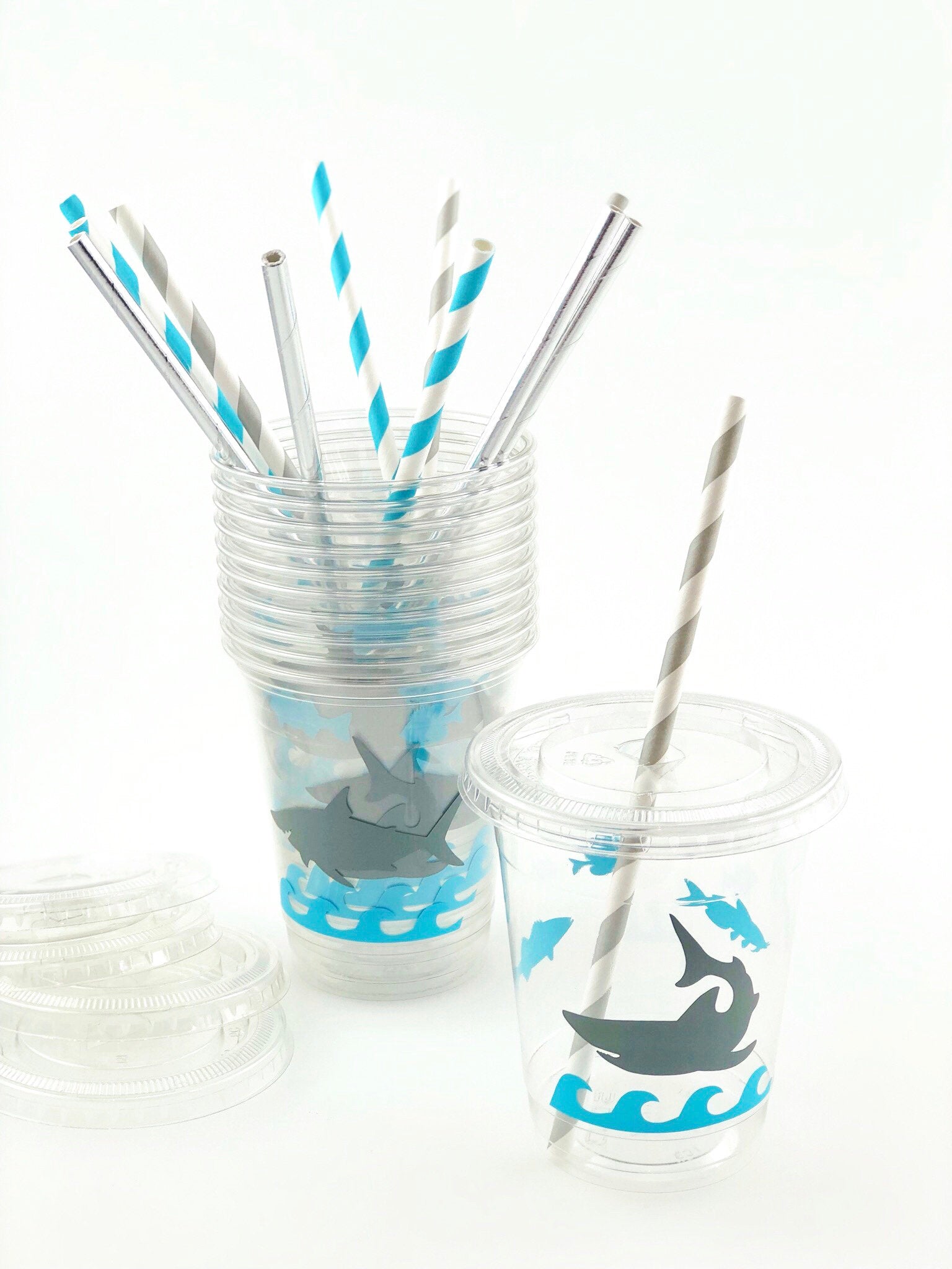 Lidded Clear Shark Party Cup Set - Stesha Party