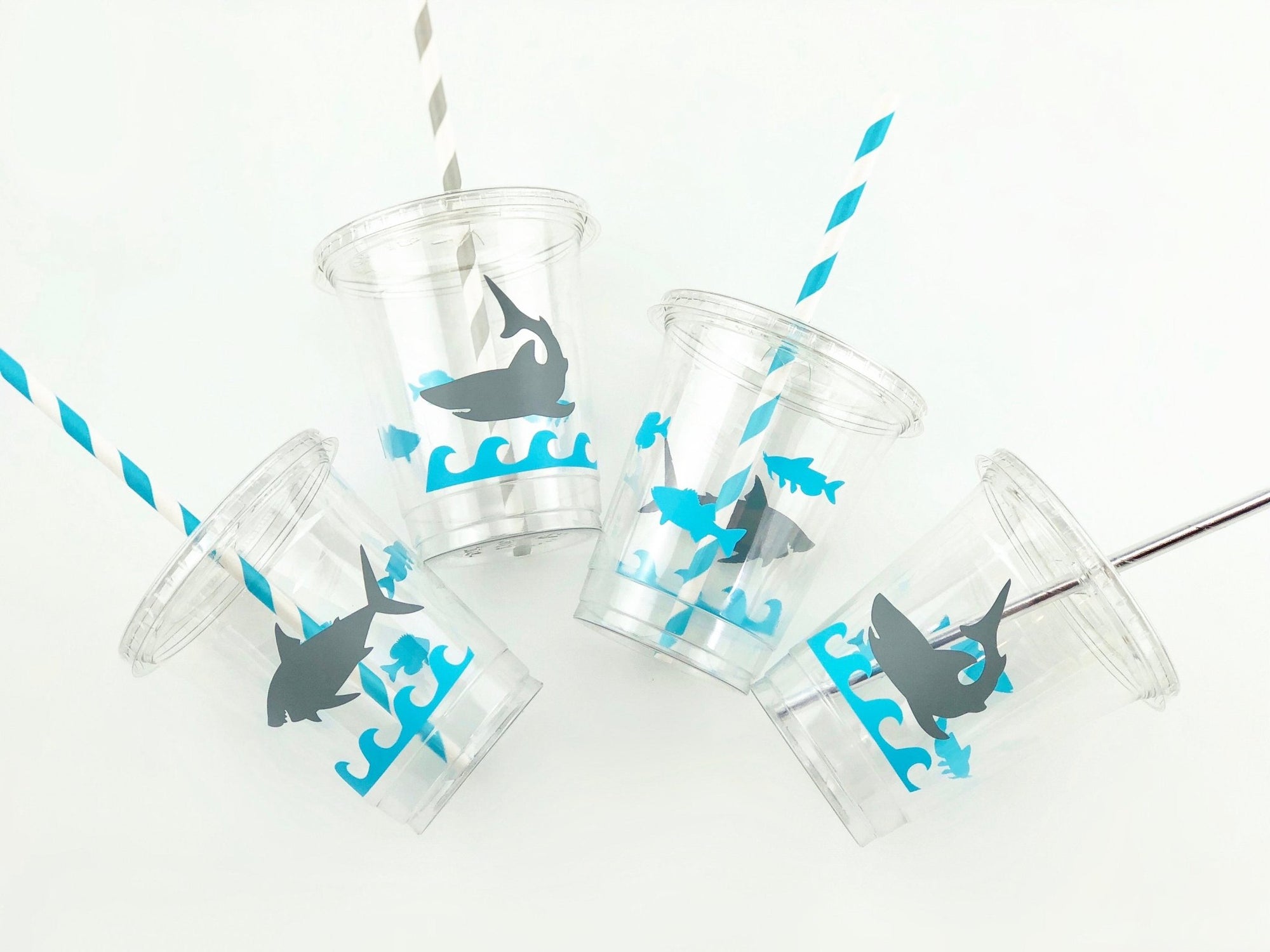 Lidded Clear Shark Party Cup Set - Stesha Party