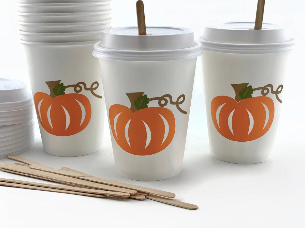 Lidded Pumpkin Party Coffee Cups - Stesha Party