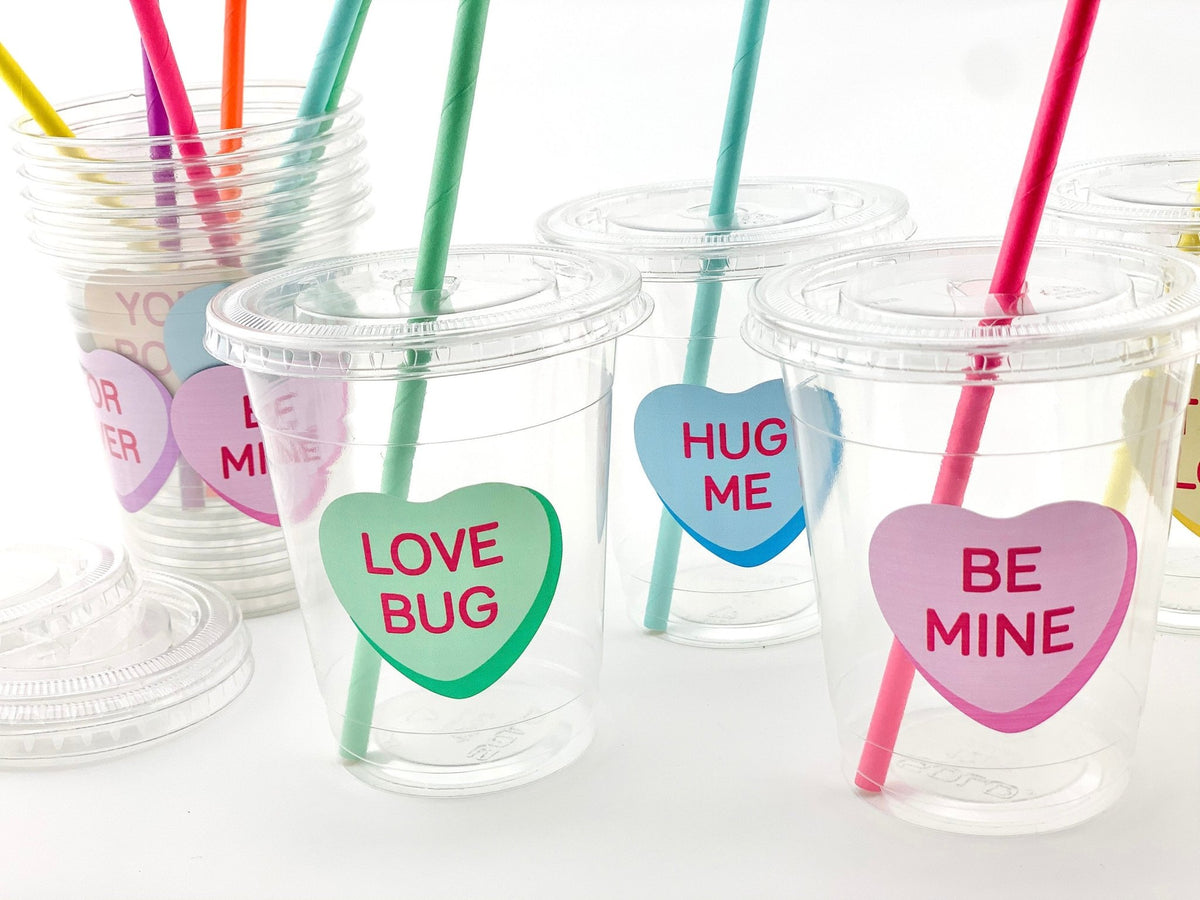 Lidded Valentines Day Party Conversation Heart Cups - Stesha Party