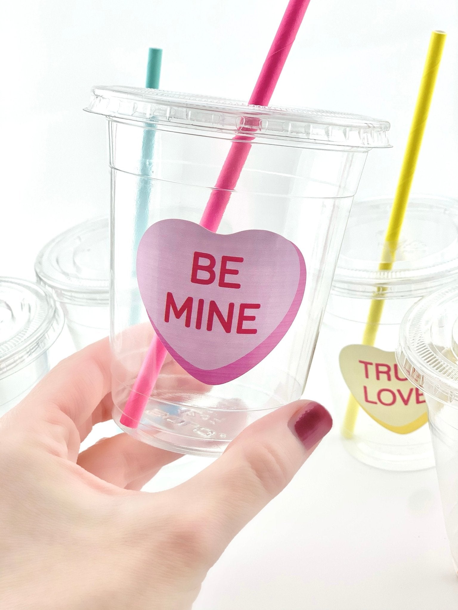 Lidded Valentines Day Party Conversation Heart Cups - Stesha Party