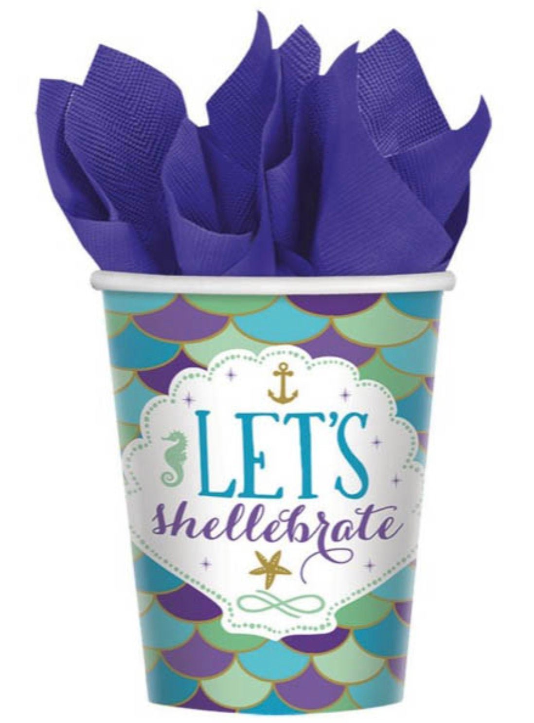 Mermaid Party Cups &quot;Let&#39;s Shellebrate&quot; - Stesha Party