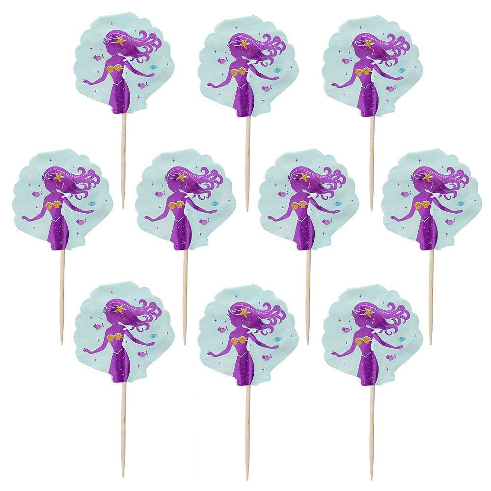 Mermaid Party Shell Shaped Cupcake Picks - Stesha Party