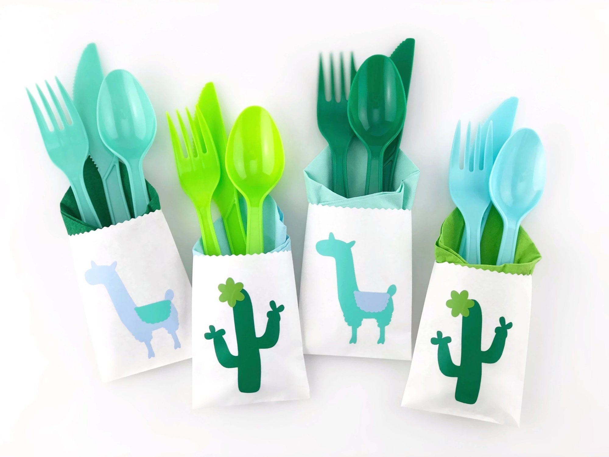 Mint & Green Llama Party Cutlery - Stesha Party