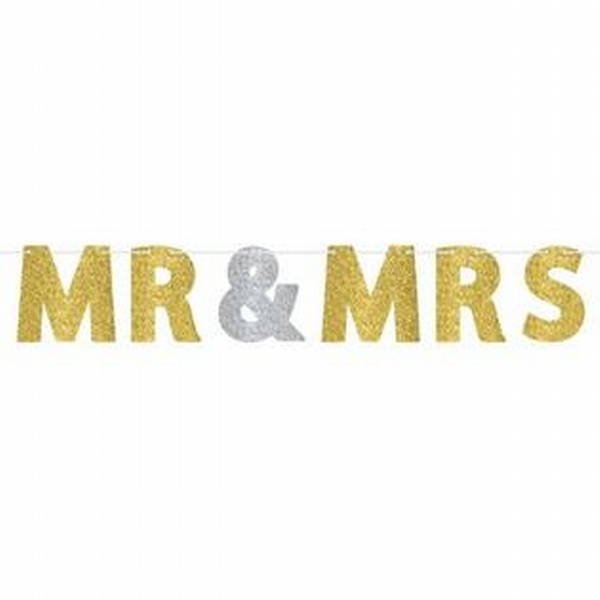 "Mr and Mrs" Glitter Wedding Banner - Stesha Party