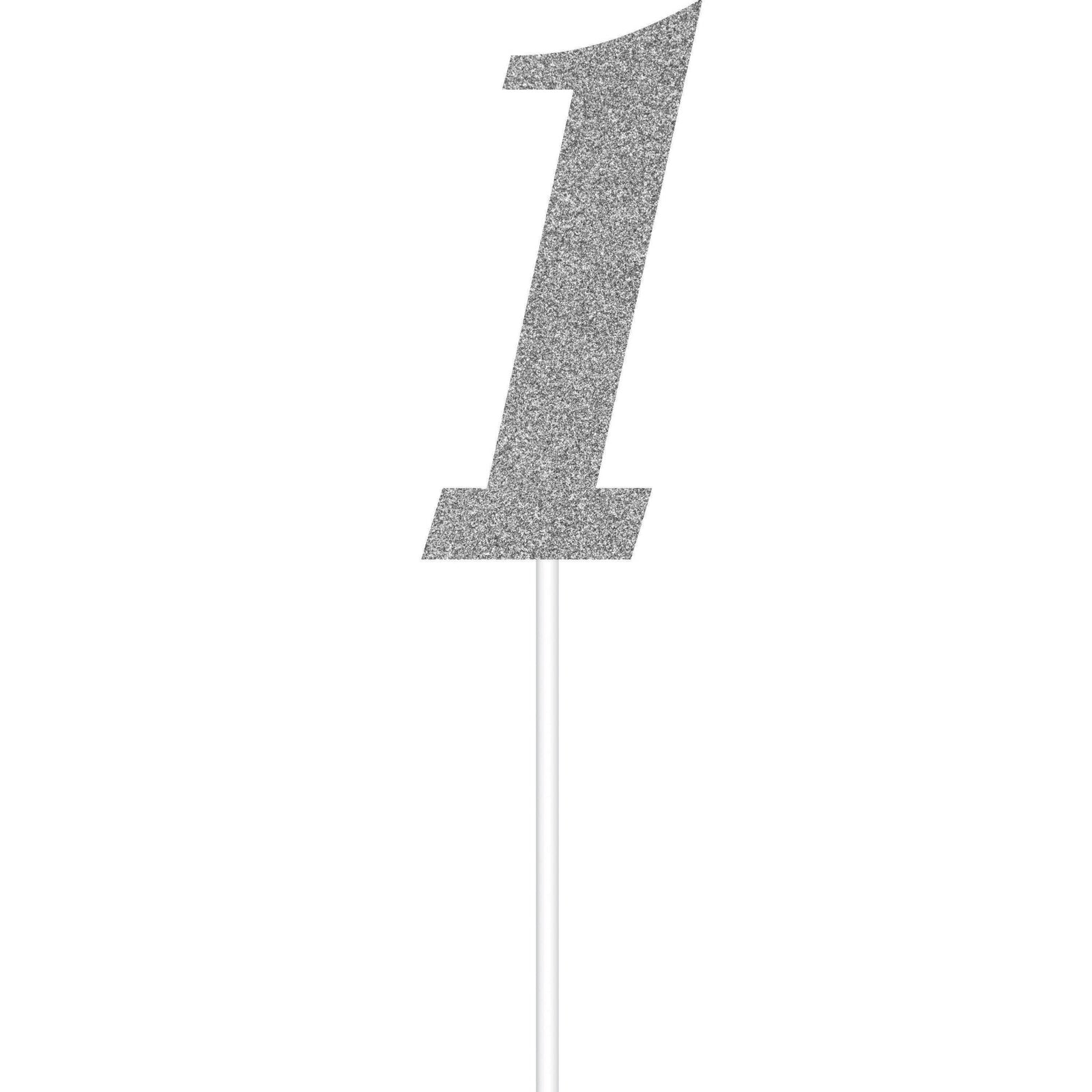 Number One Silver Glitter Cake Topper - Stesha Party