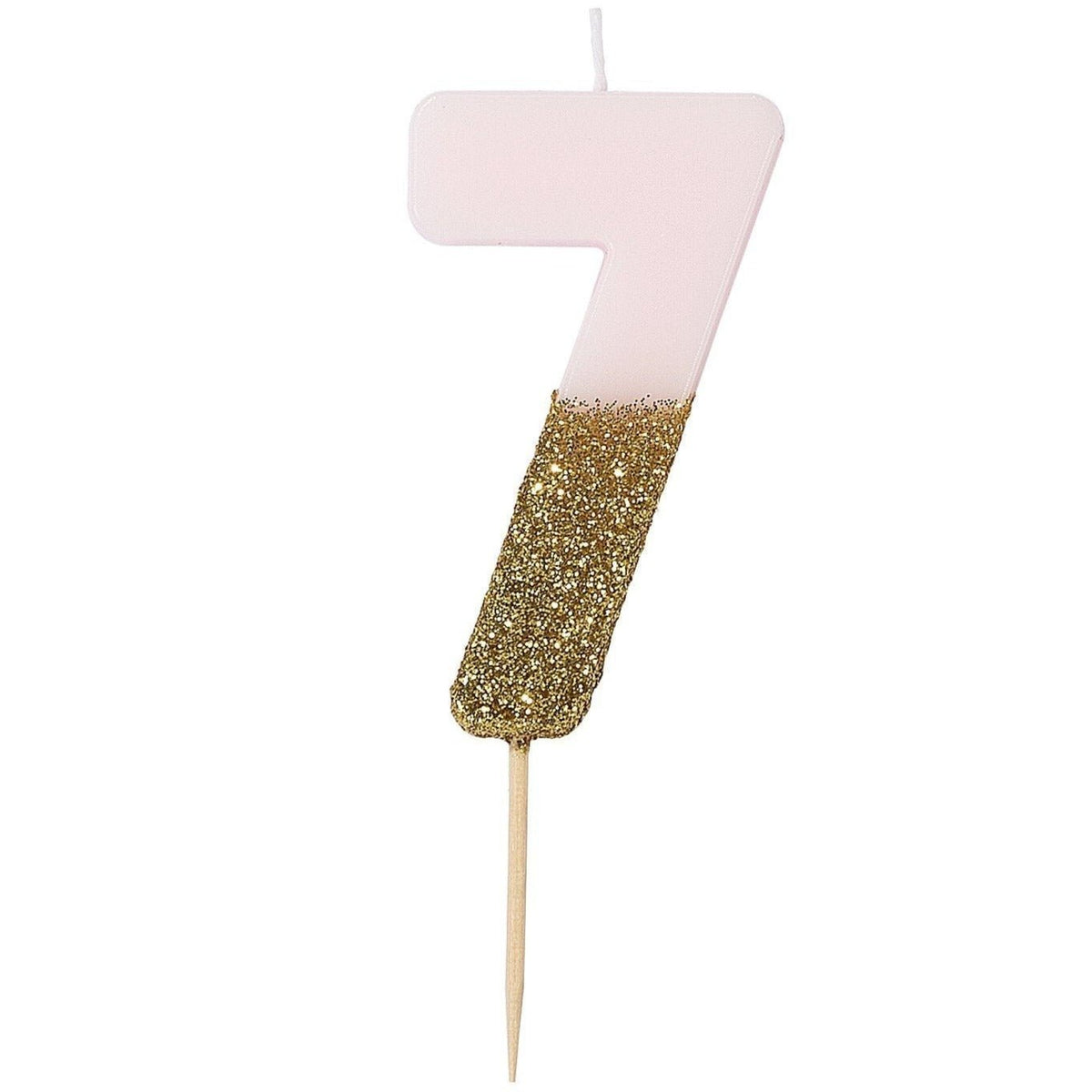 Number Seven Pink &amp; Gold Glitter Candle - Stesha Party