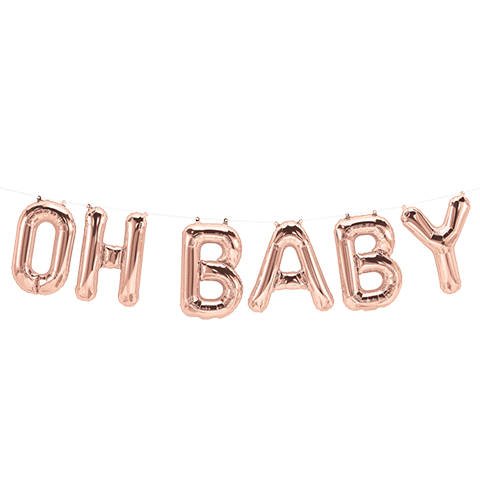 &quot;Oh Baby&quot; Rose Gold Balloon Banner Kit - Stesha Party