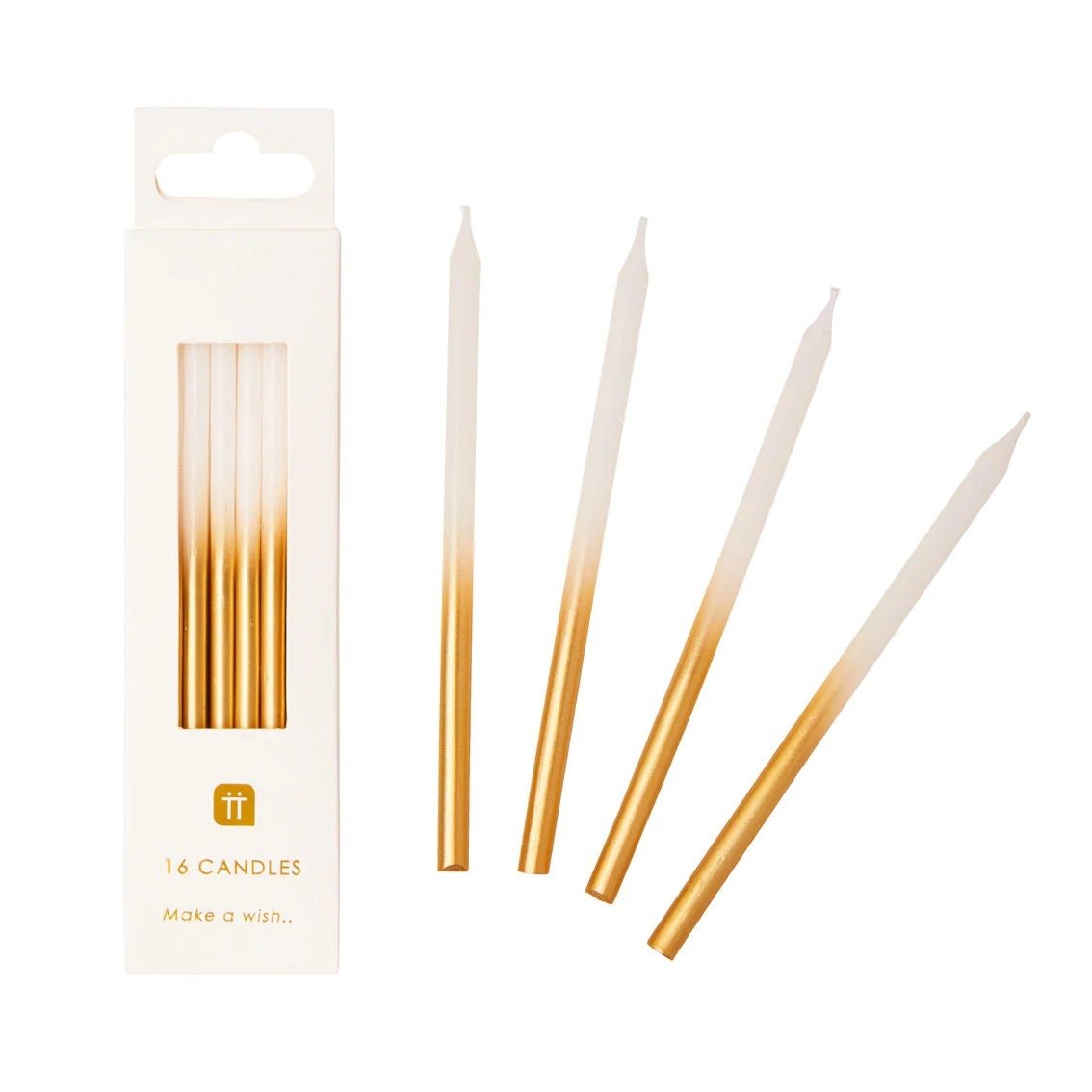 Ombre Gold & White Stick Candles - Stesha Party