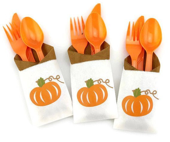 Orange Pumpkin Party Cutlery Bag Set - Stesha Party