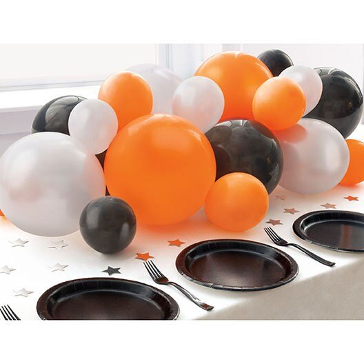 Orange, Silver &amp; Black Balloon Table Centerpiece &amp; Confetti - Stesha Party