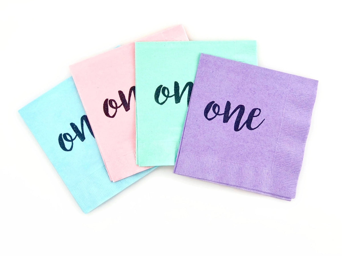 Pastel &quot;One&quot; Birthday Napkins - Stesha Party