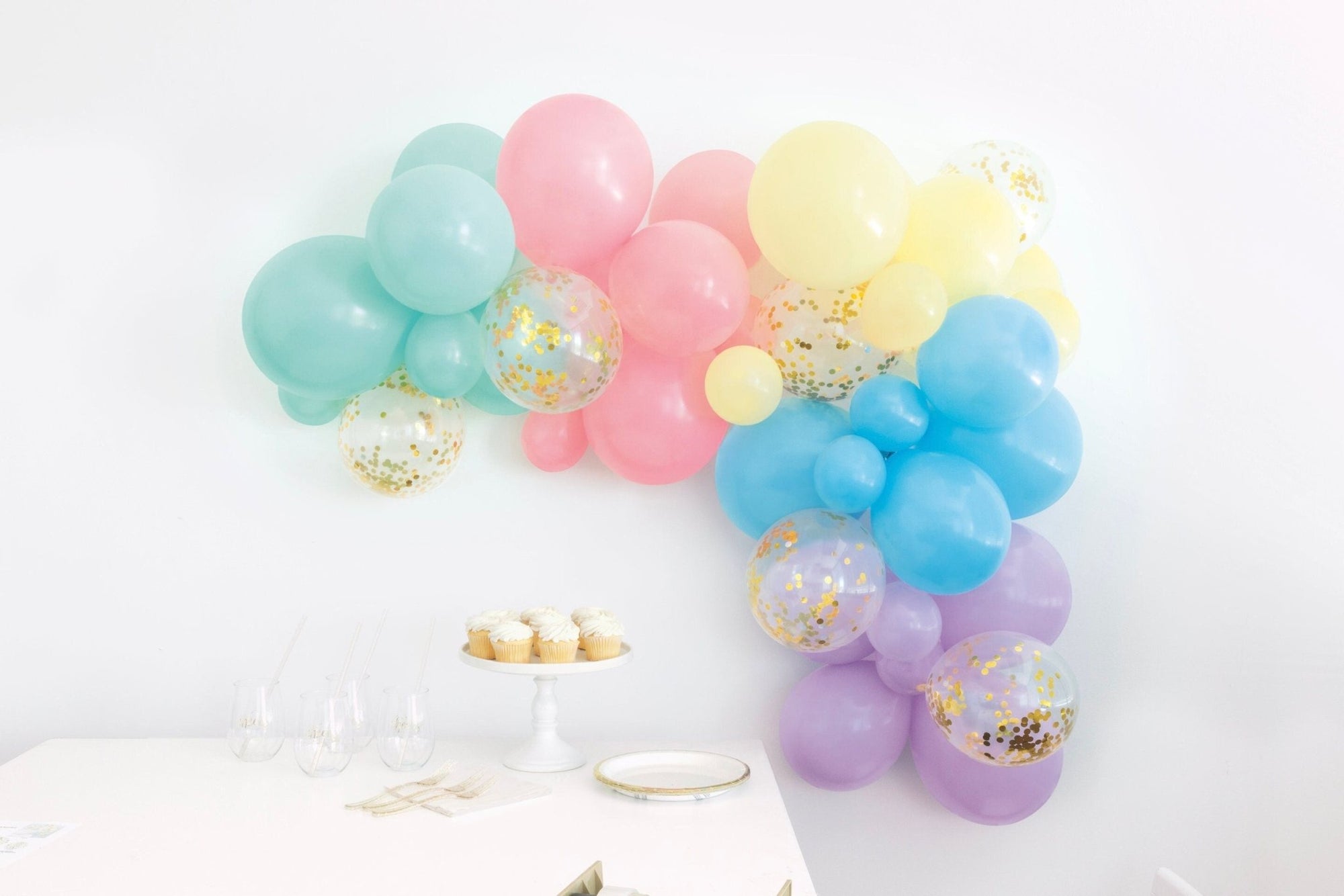 Pastel Rainbow & Gold Confetti Balloon Garland 8ft - Stesha Party