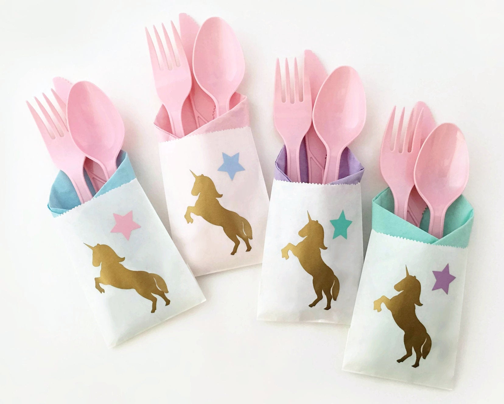 Pastel Unicorn Cutlery Bags - Stesha Party