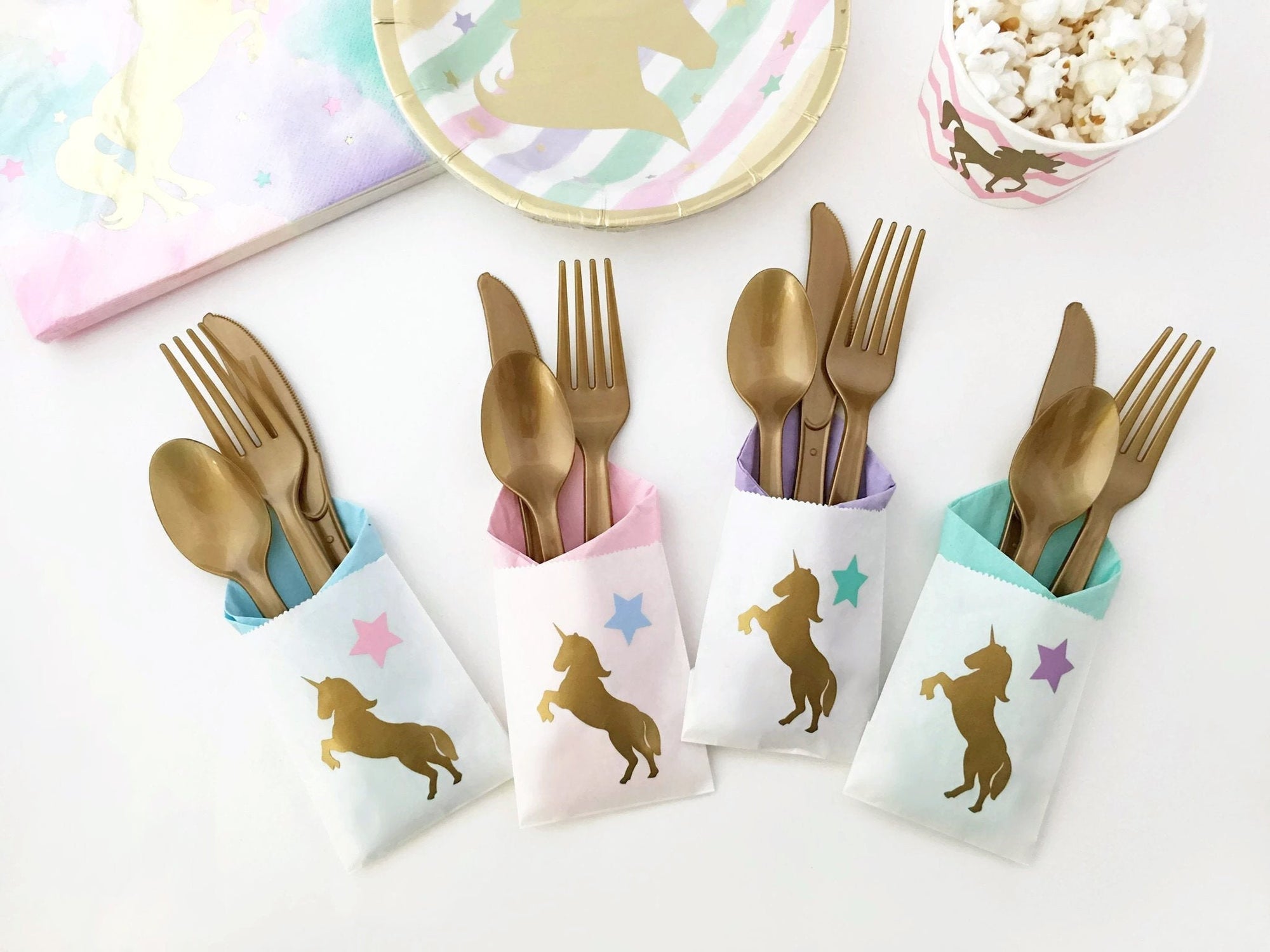 Pastel Unicorn Cutlery Bags - Stesha Party