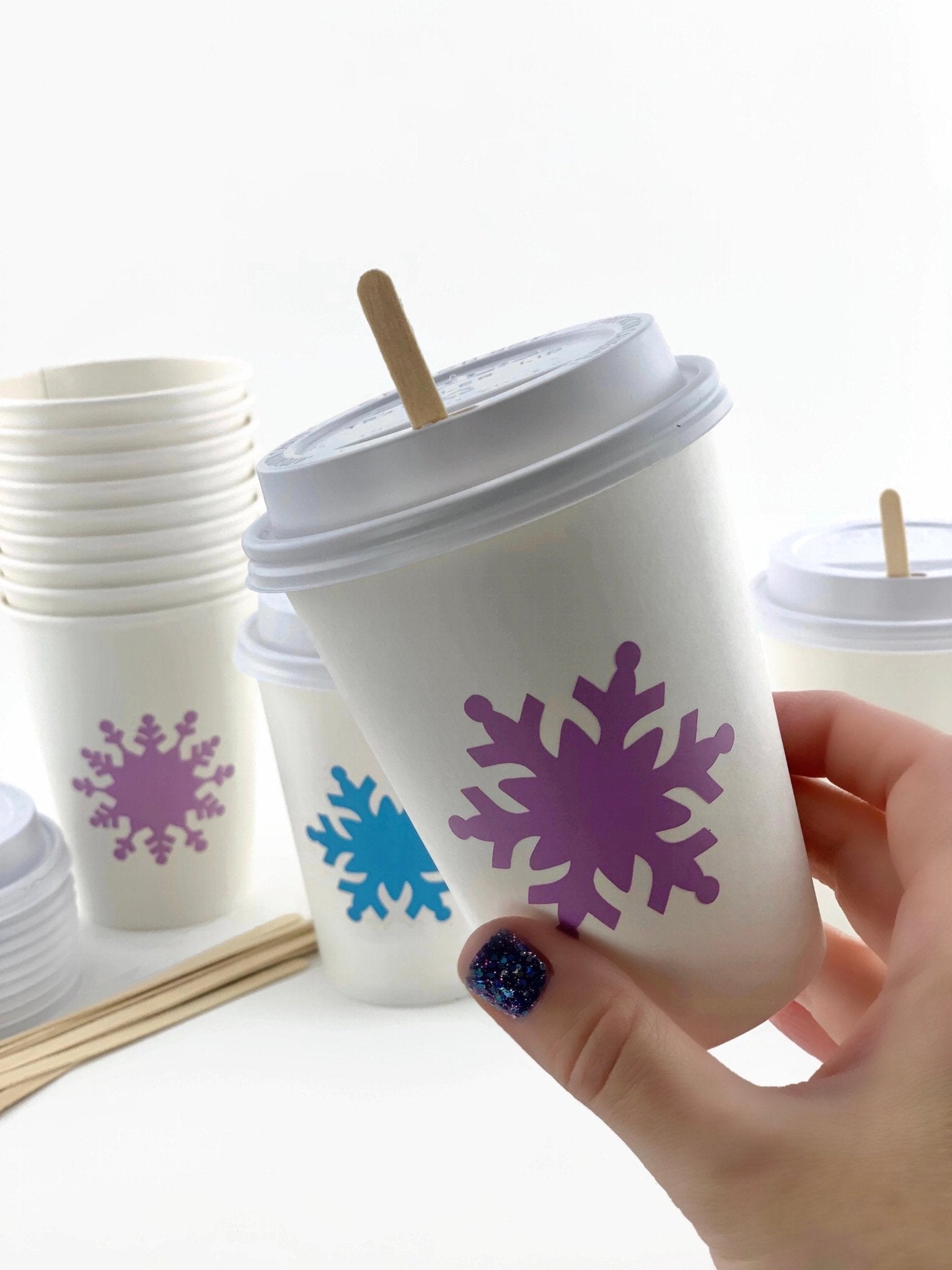 Pink and Blue Snowflake Coffee Cups - Stesha Party