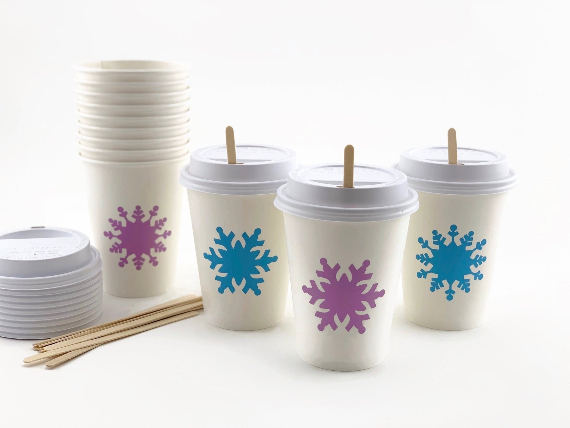 Pink and Blue Snowflake Coffee Cups - Stesha Party