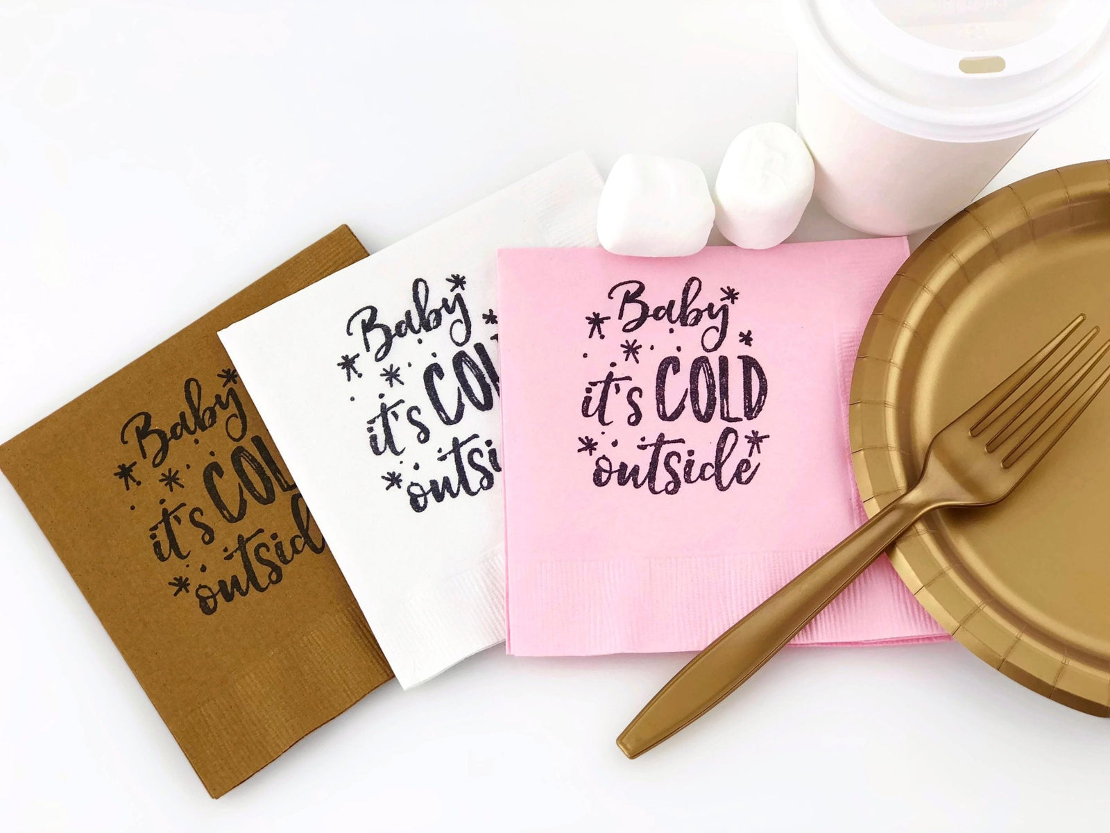 Pink and Gold "Baby It's Cold Outside" Napkins - Stesha Party