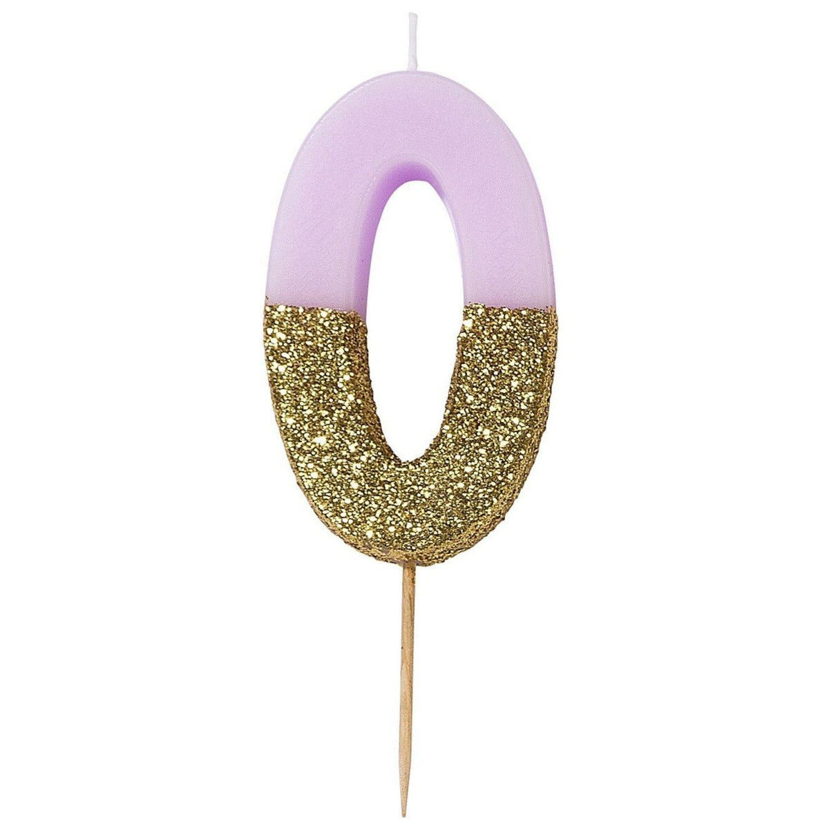 Pink and Gold Glitter &quot;0&quot; Candle - Stesha Party