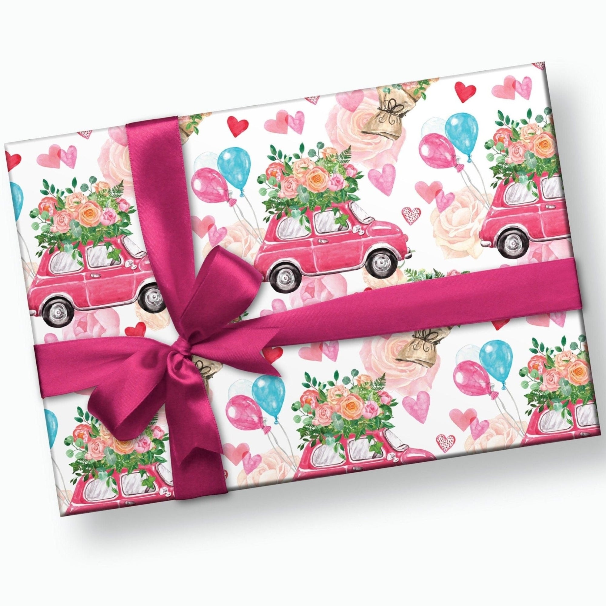 Pink Car Bridal Wrapping Paper - Stesha Party