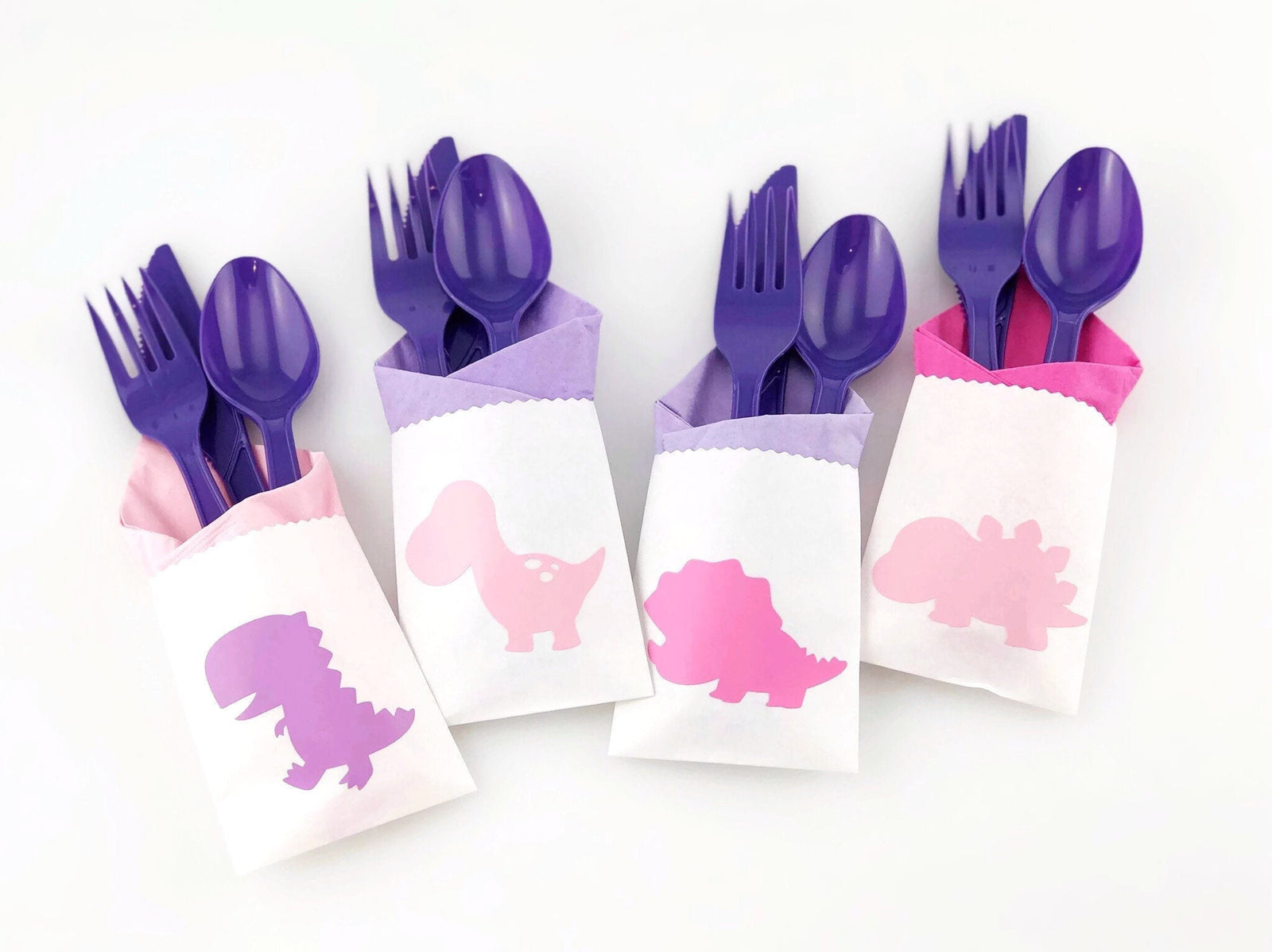 Pink Dinosaur Cutlery Bag Set - Stesha Party