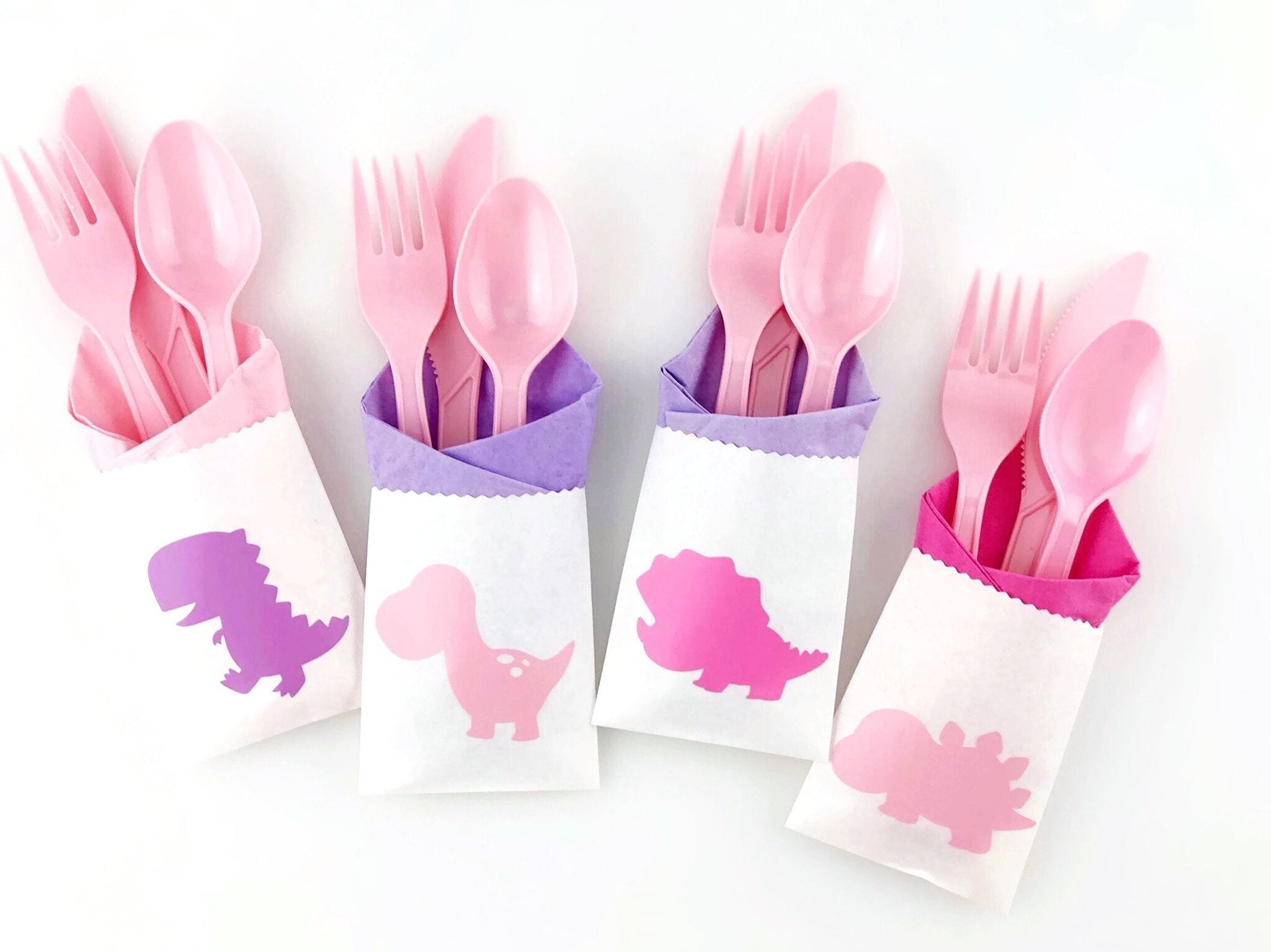 Pink Dinosaur Cutlery Bag Set - Stesha Party