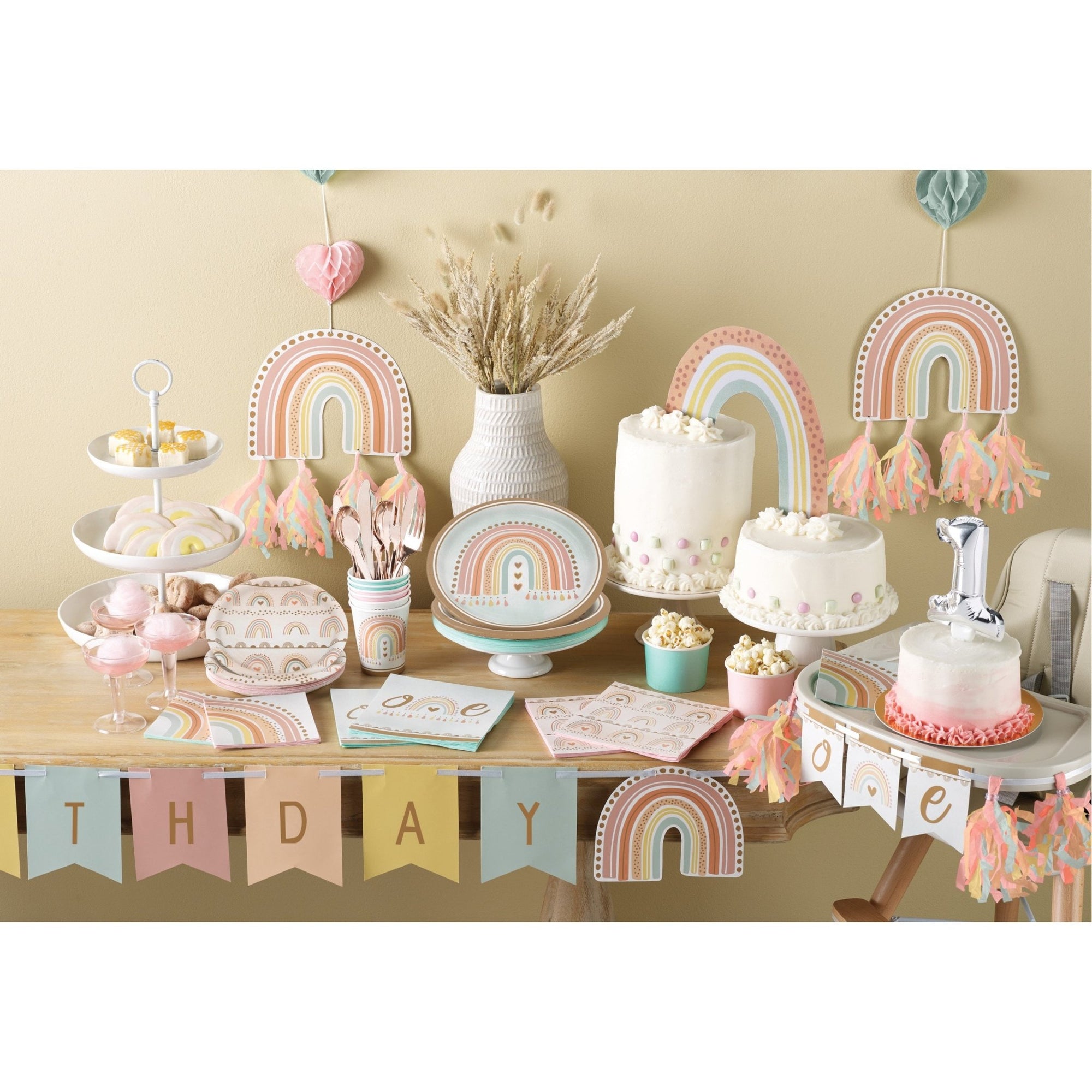 Pink & Gold Boho Rainbow Cake Plates - Stesha Party