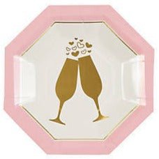 Pink &amp; Gold Champagne Flute Cake Plates - Stesha Party