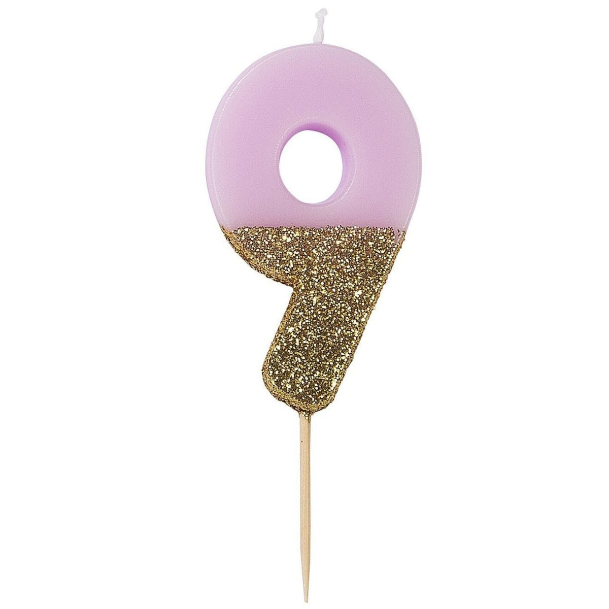 Pink &amp; Gold Glitter &quot;9&quot; Birthday Candle - Stesha Party