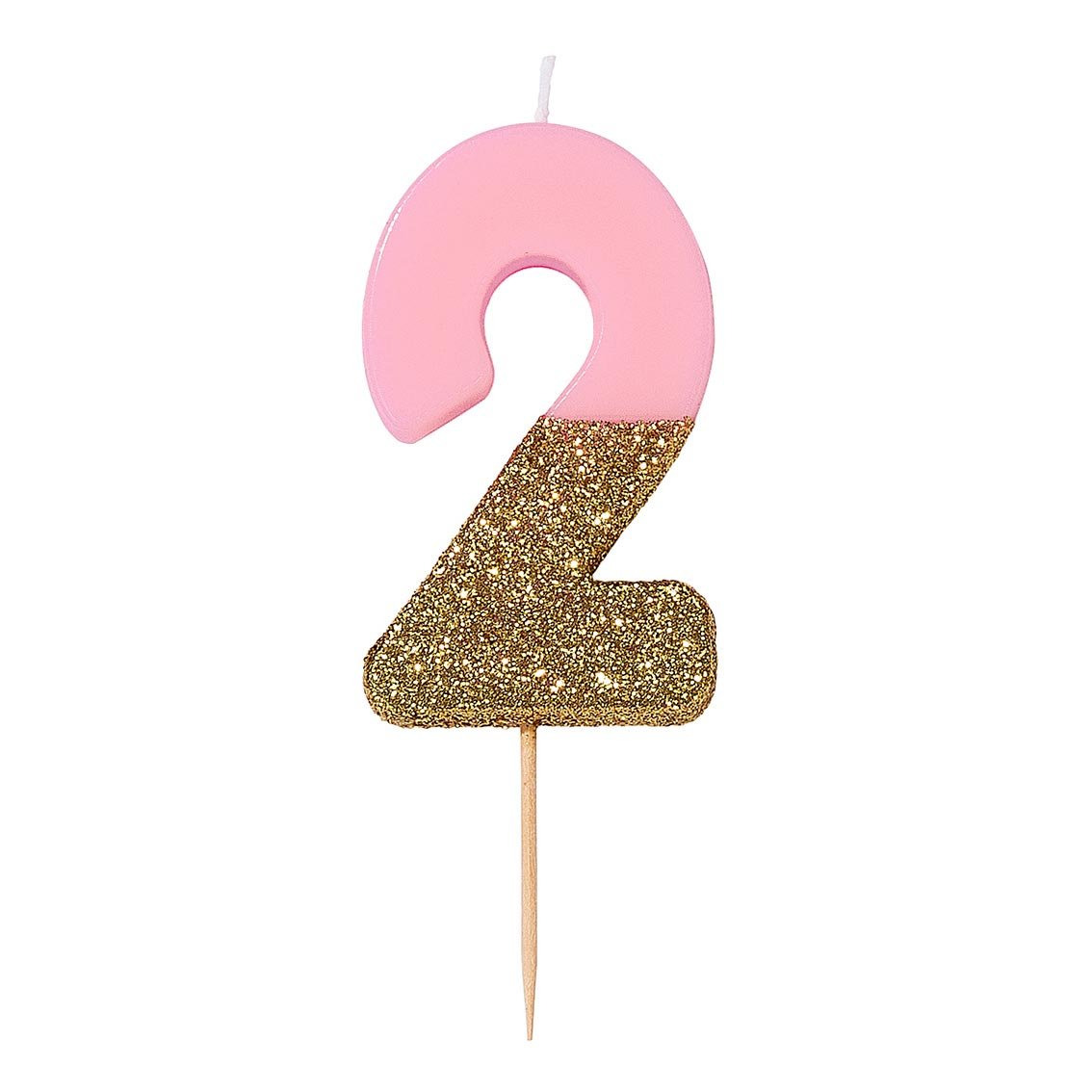 Pink & Gold Glitter Number "2" Birthday Candle - Stesha Party