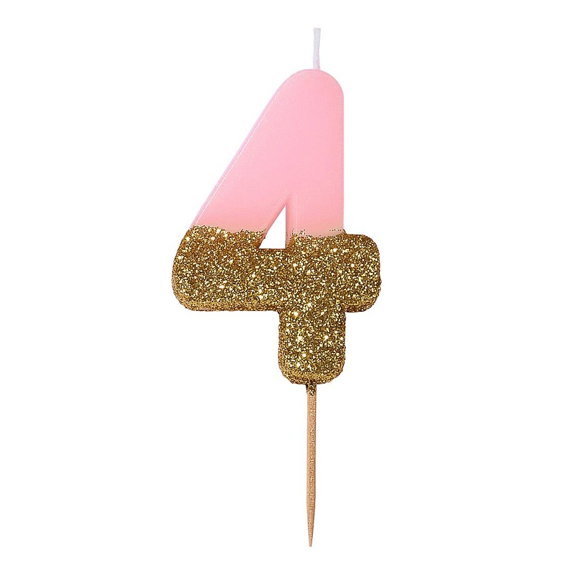 Pink & Gold Glitter Number" 4" Birthday Candle - Stesha Party