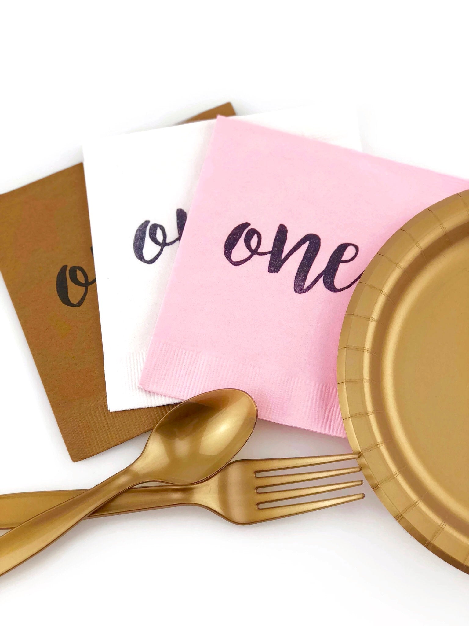 Pink & Gold "One" First Birthday Napkins - Stesha Party